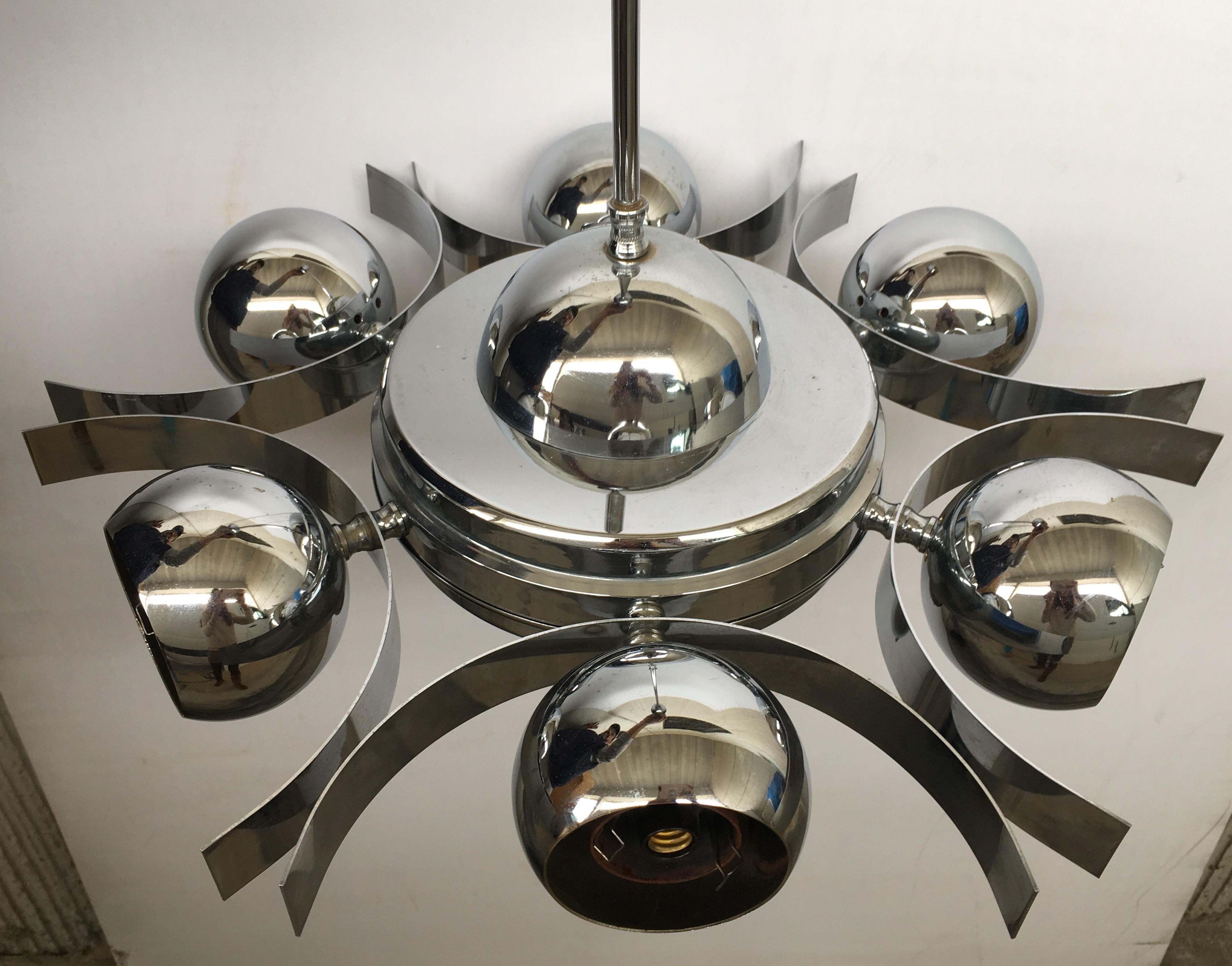 Mid-Century Modern Italian Pop Art Space Age Chrome Ceiling Lamp with Six Balls, 1960s For Sale