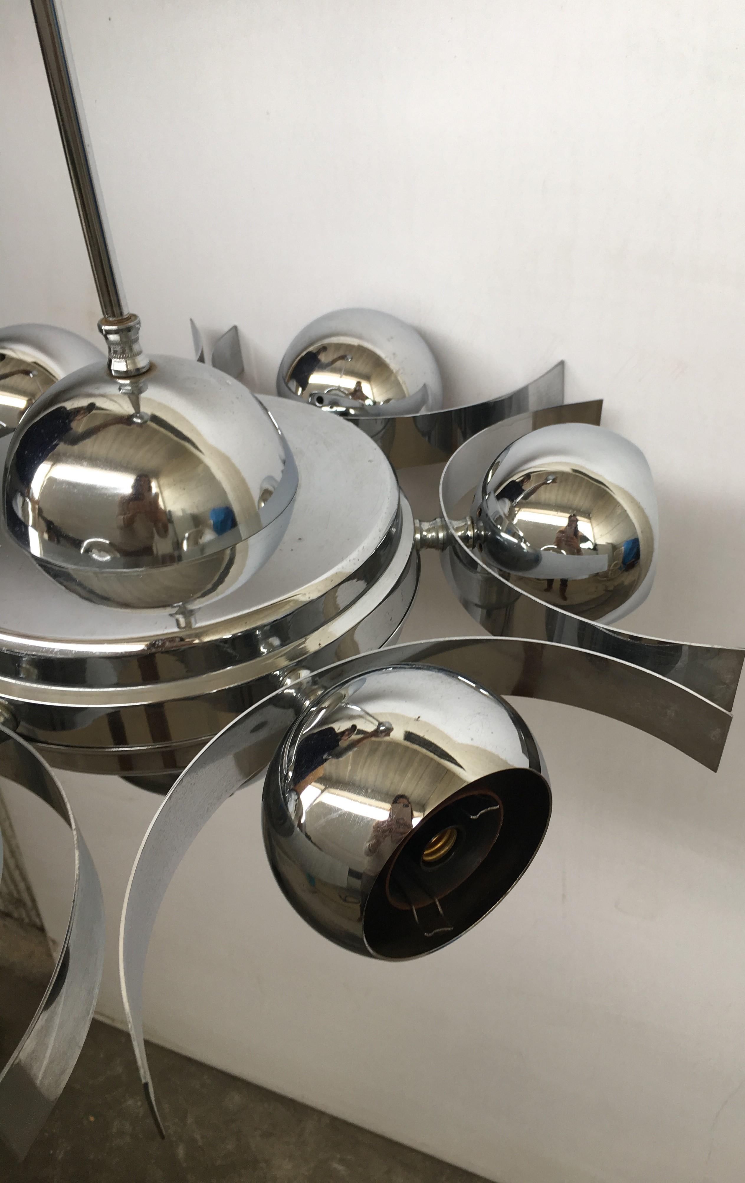 Italian Pop Art Space Age Chrome Ceiling Lamp with Six Balls, 1960s For Sale 3