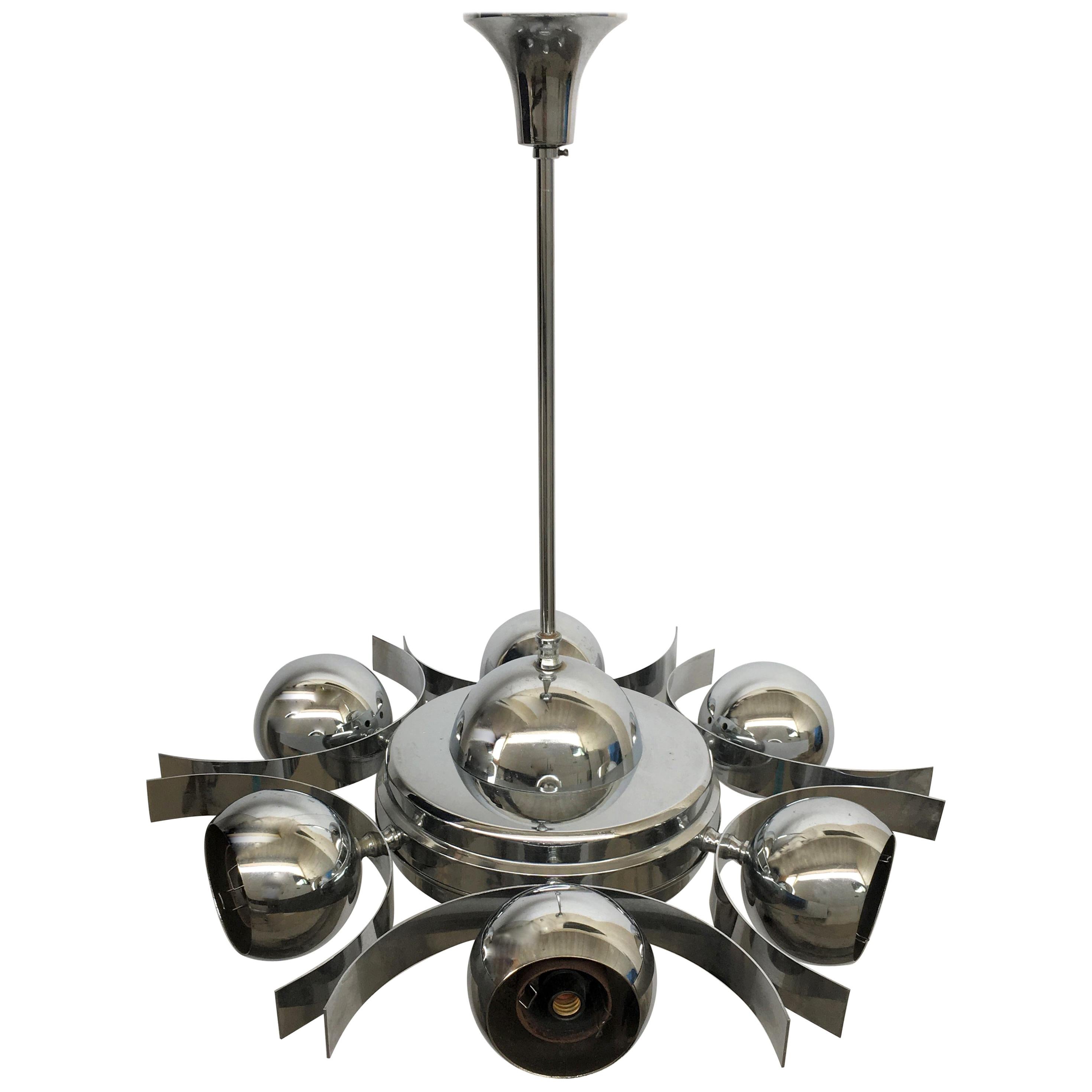 Italian Pop Art Space Age Chrome Ceiling Lamp with Six Balls, 1960s For Sale