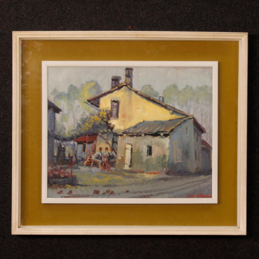 20th Century Oil on Board Italian Signed Popular Scene Painting, 1970 For Sale 5