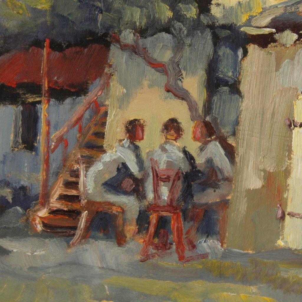 Late 20th Century 20th Century Oil on Board Italian Signed Popular Scene Painting, 1970 For Sale