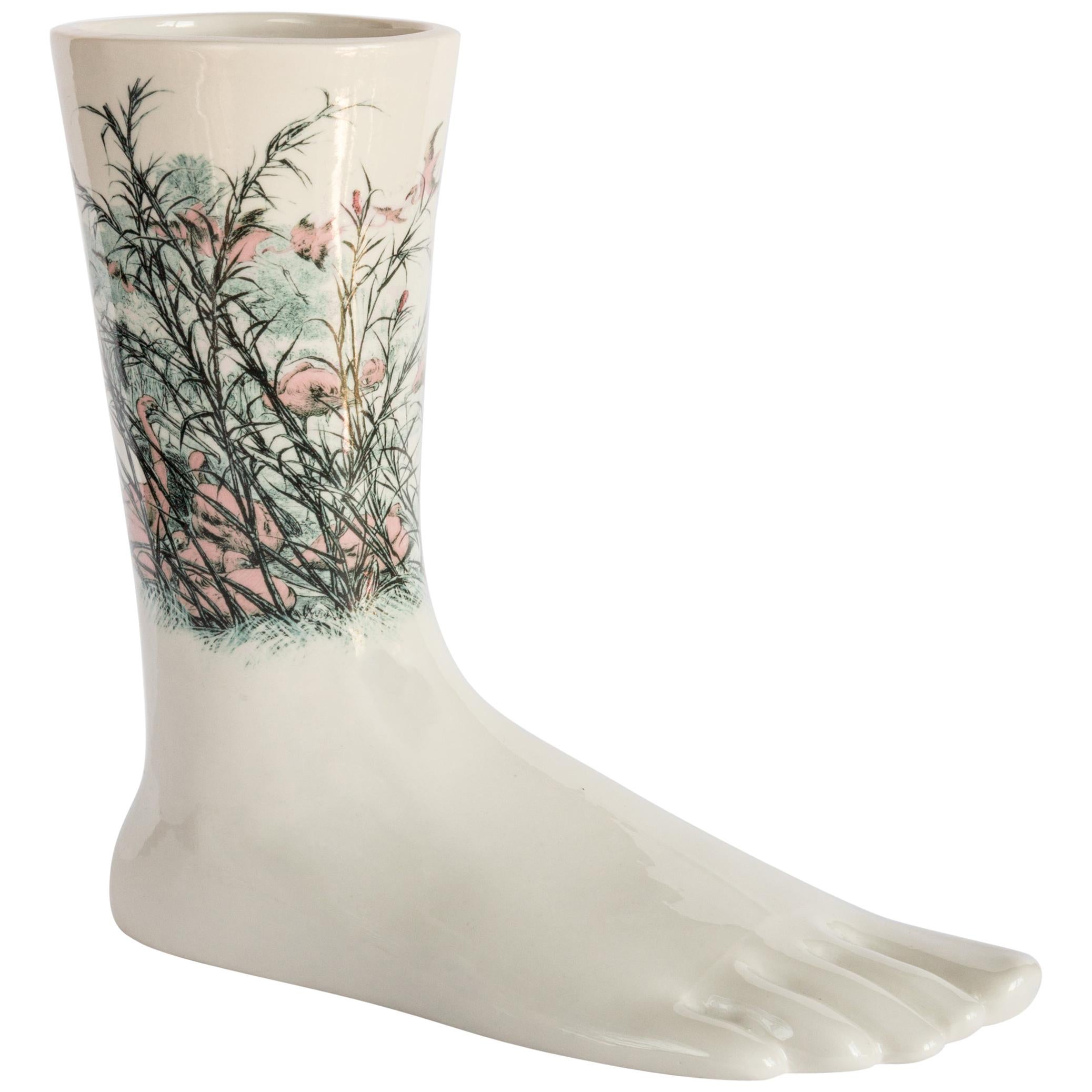 Italian Porcelain Anatomica the Foot, flamingos Decoration by Vito Nesta For Sale