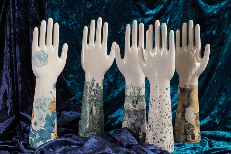 Contemporary Italian Porcelain Anatomica the Hand, Flowers Decoration by Vito Nesta For Sale