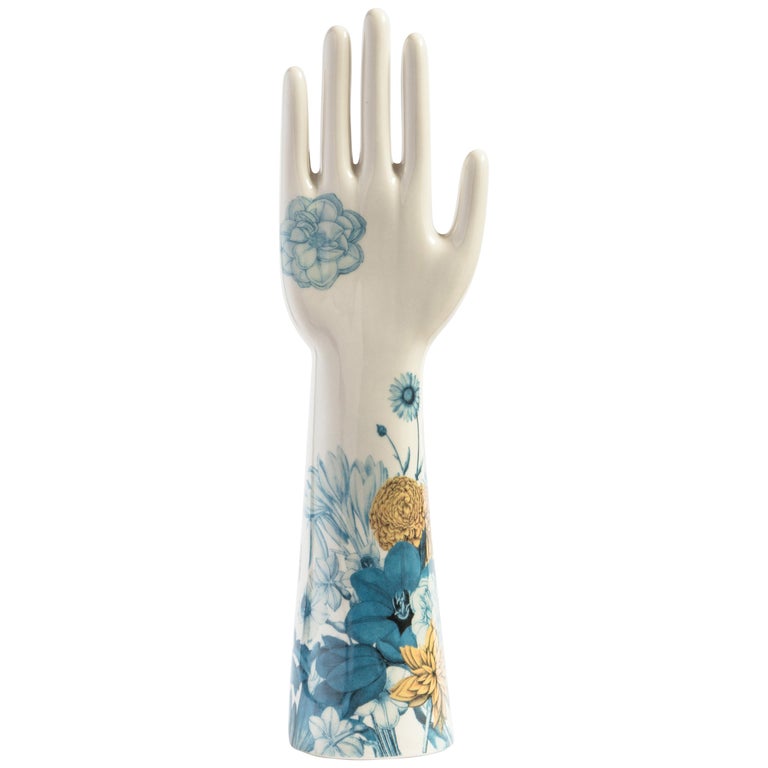 Italian Porcelain Anatomica the Hand, Flowers Decoration by Vito Nesta For Sale