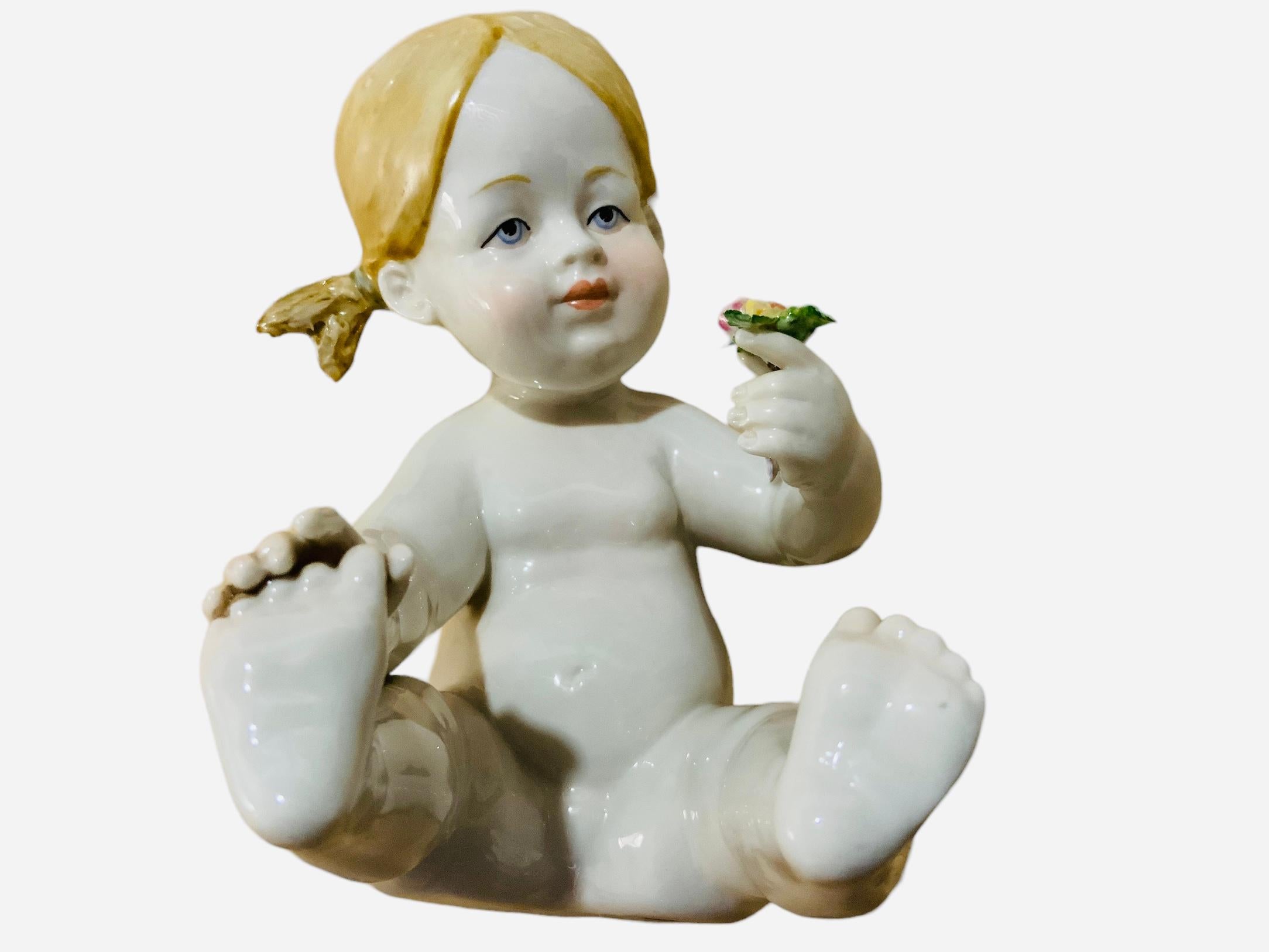 Neoclassical Italian Porcelain Baby Girl Piano Figurine For Sale