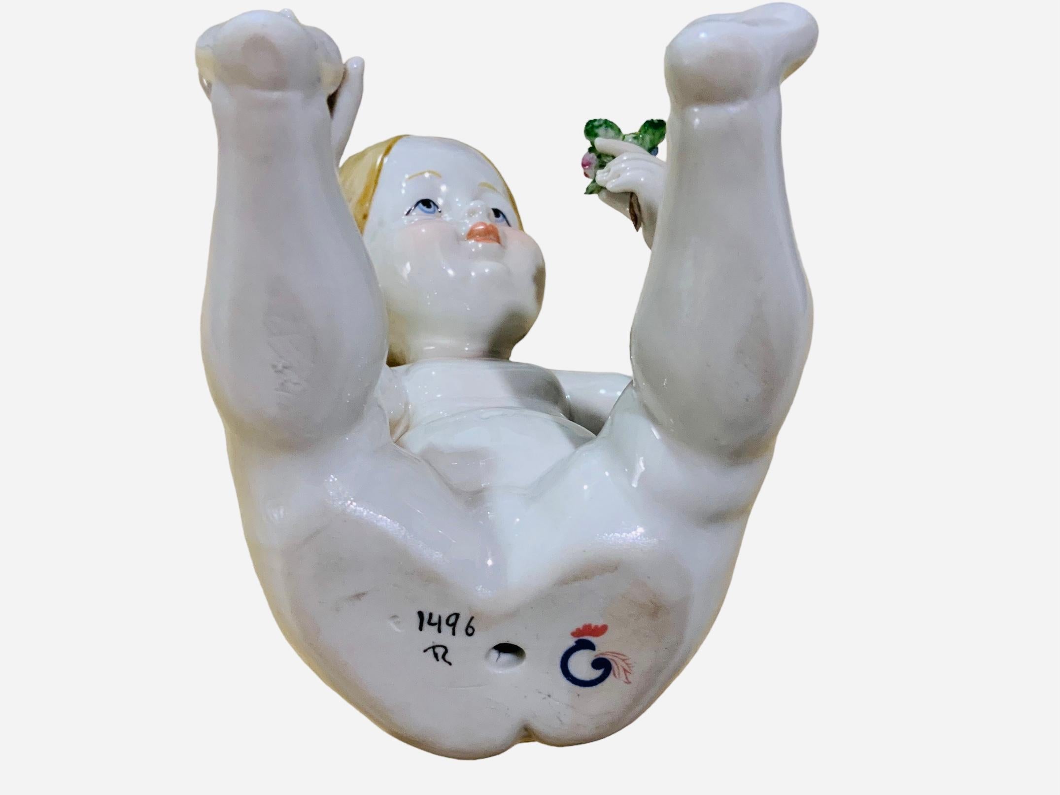 Hand-Painted Italian Porcelain Baby Girl Piano Figurine For Sale
