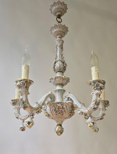 Italian Porcelain Chandelier with Hand-Painted Floral Details