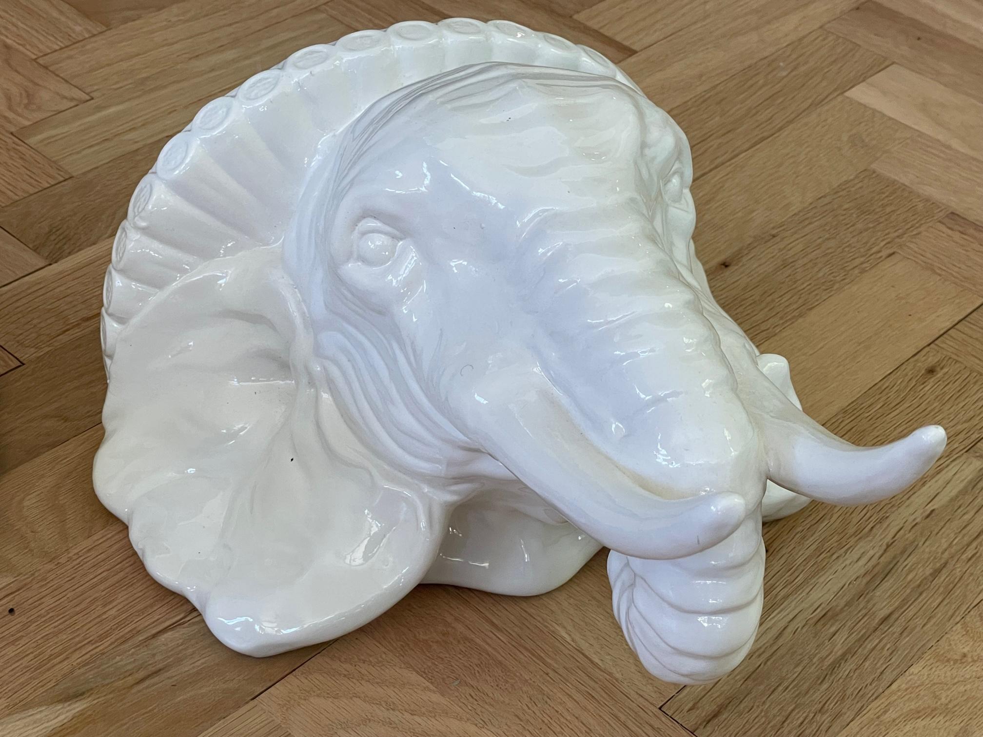 Italian Porcelain Elephant Head Wall Shelves For Sale 1