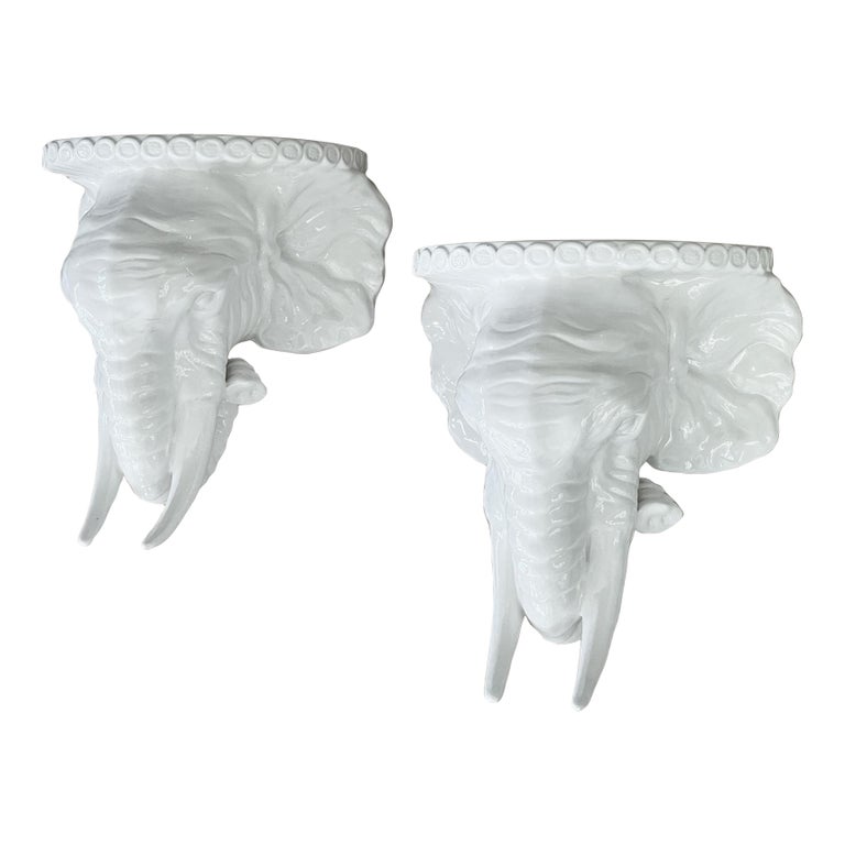 Italian Porcelain Elephant Head Wall Shelves For Sale at 1stDibs