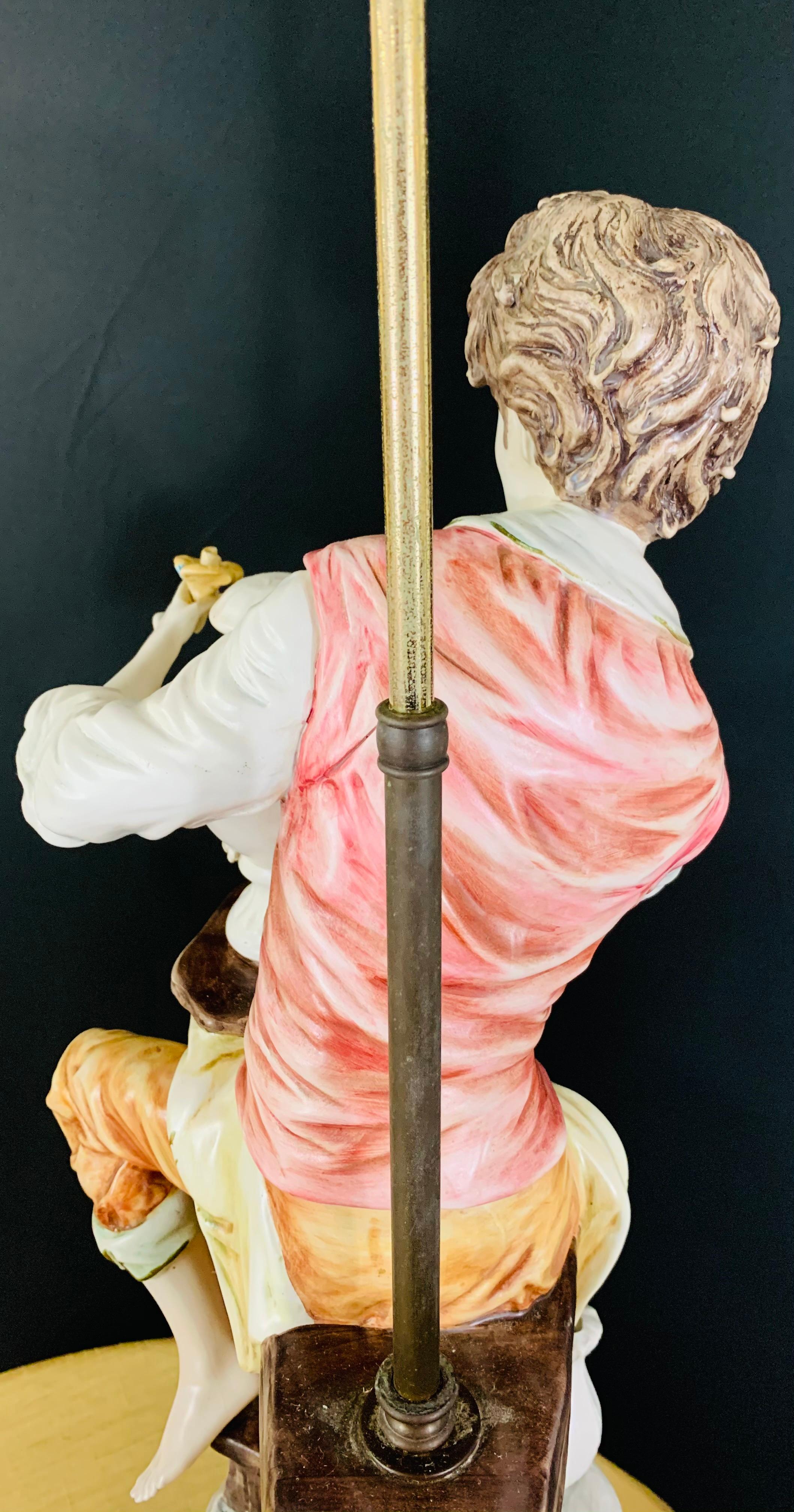 Late 20th Century Italian Porcelain Figural Table Lamps in the Style of Giuseppe Pellati, a Pair