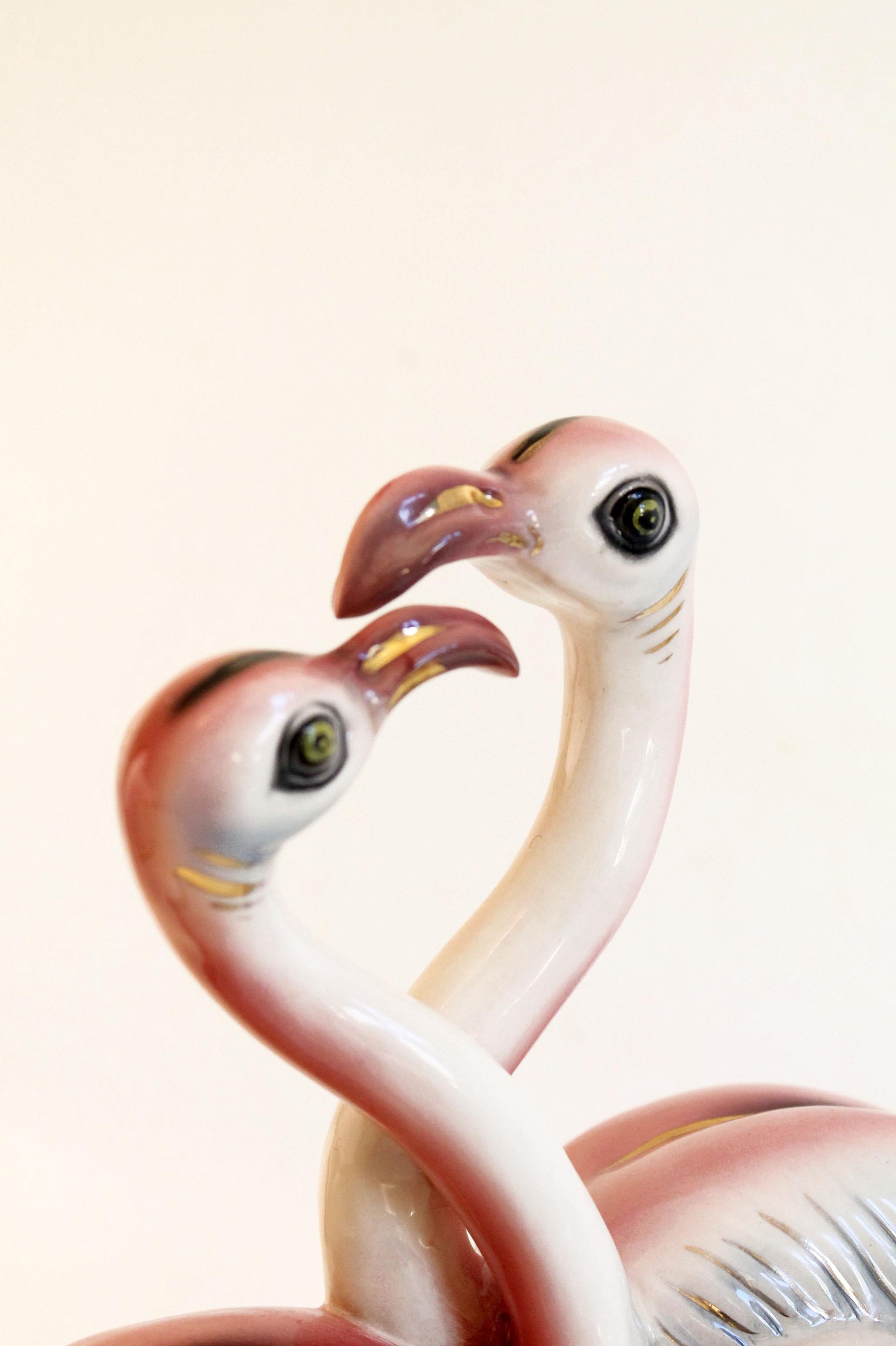 Hand-Crafted Italian Porcelain Flamingo Statue, 1950s, Bitossi, Italy 'Signed'
