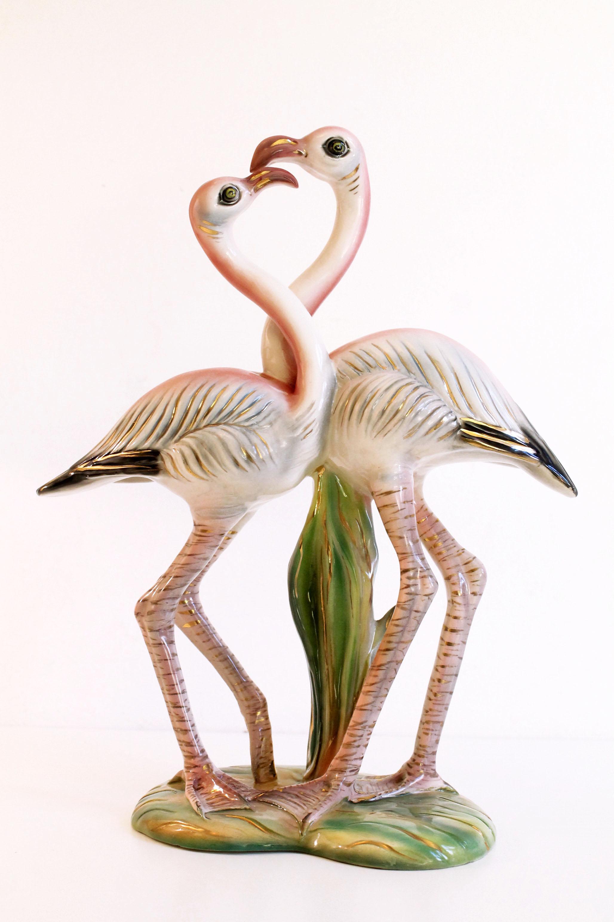 Italian Porcelain Flamingo Statue, 1950s, Bitossi, Italy 'Signed' 1