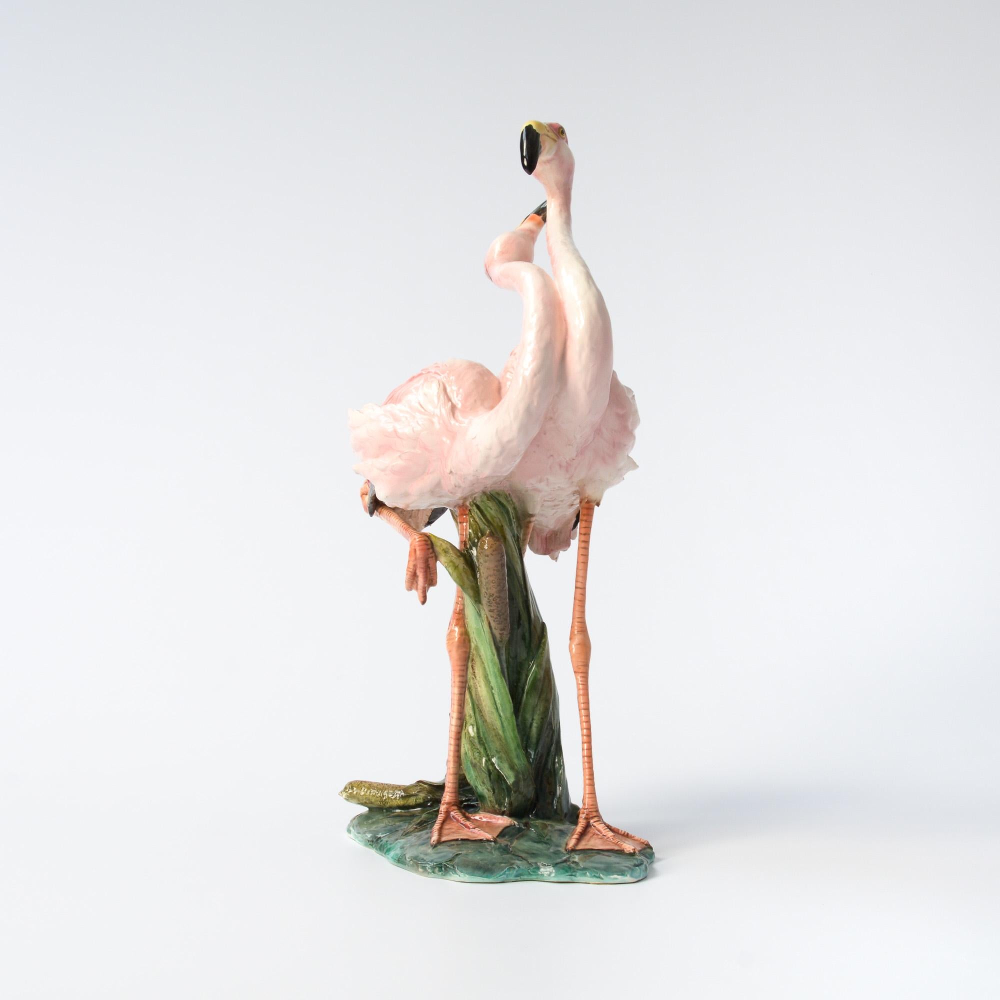 This porcelain flamingo statue can be dated in the 1950s and was made in Italy.
The colorful statue is very decorative. It is nice detailed and high quality made.
The statue is in perfect condition, although it is a fragile piece.