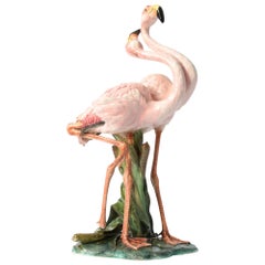 Retro Italian Porcelain Flamingo Statue of the 1950s