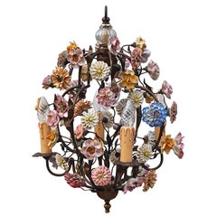 Italian Porcelain Flower Chandelier, 1950s