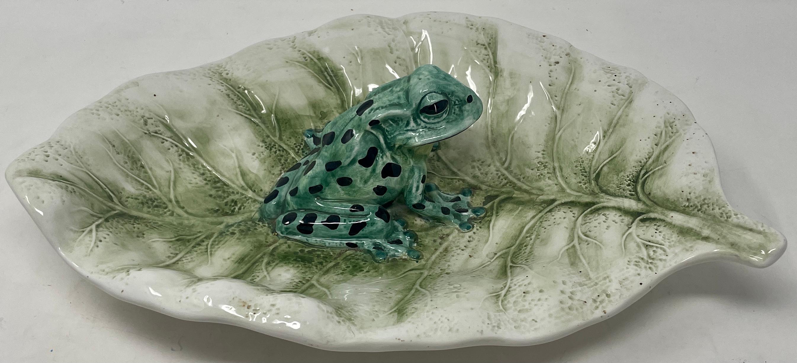 Italian porcelain frog on lily pad.