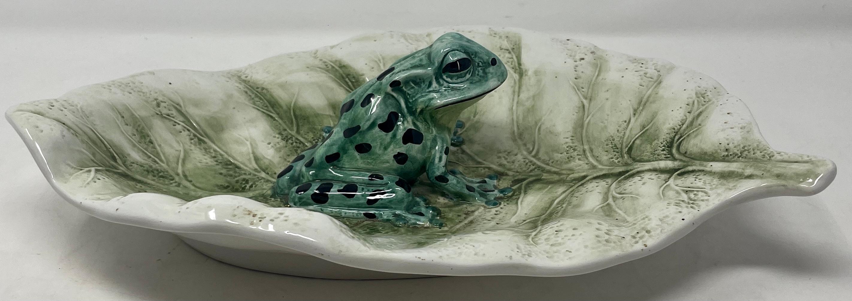 Painted Italian Porcelain Frog on Lily Pad For Sale