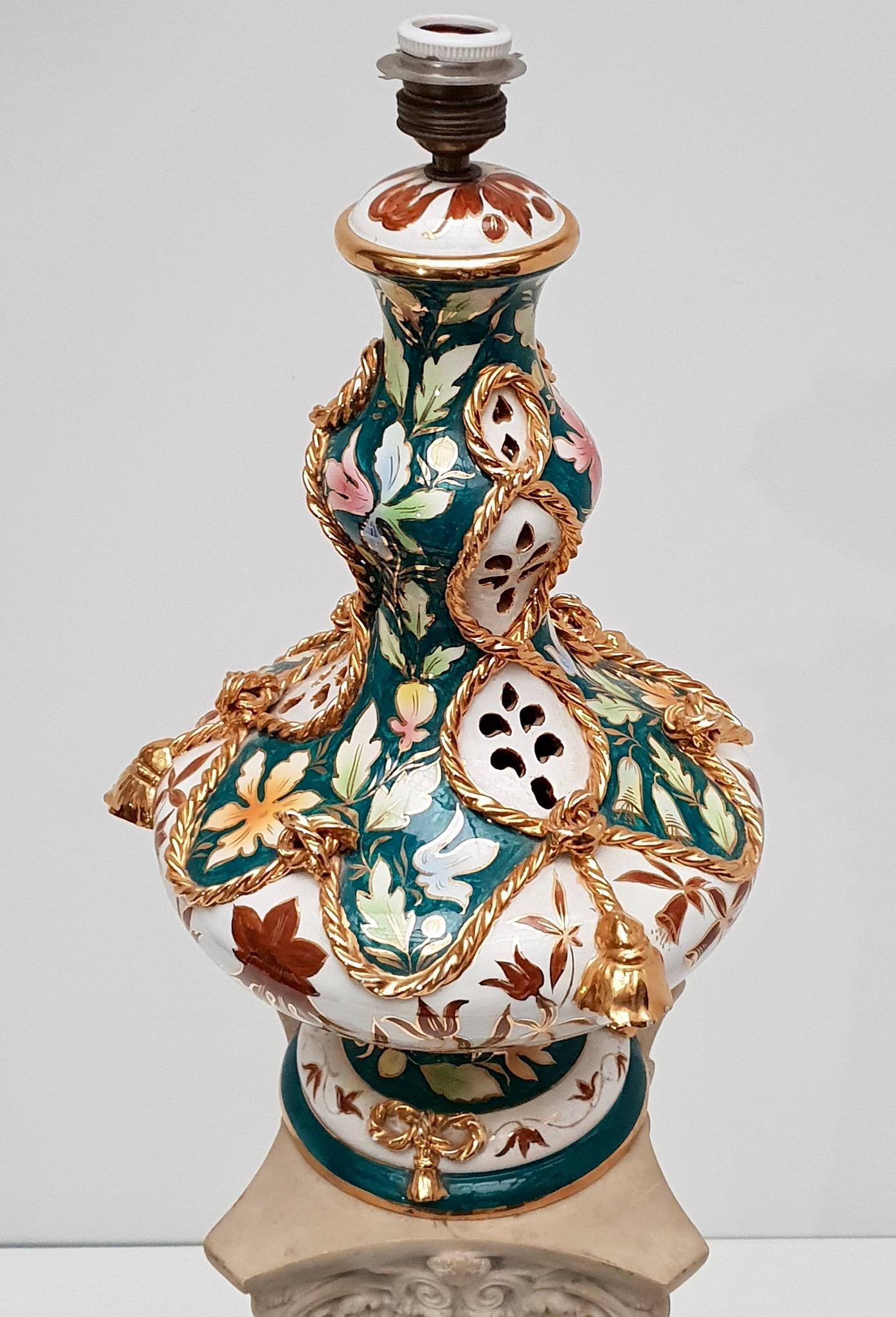 Hollywood Regency Italian Porcelain Gilded Table Lamp, circa 1970s