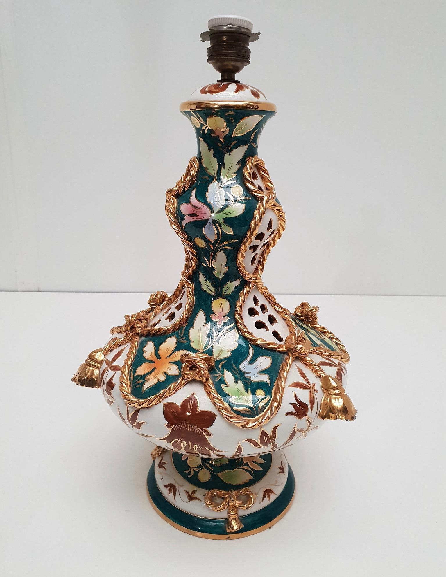20th Century Italian Porcelain Gilded Table Lamp, circa 1970s