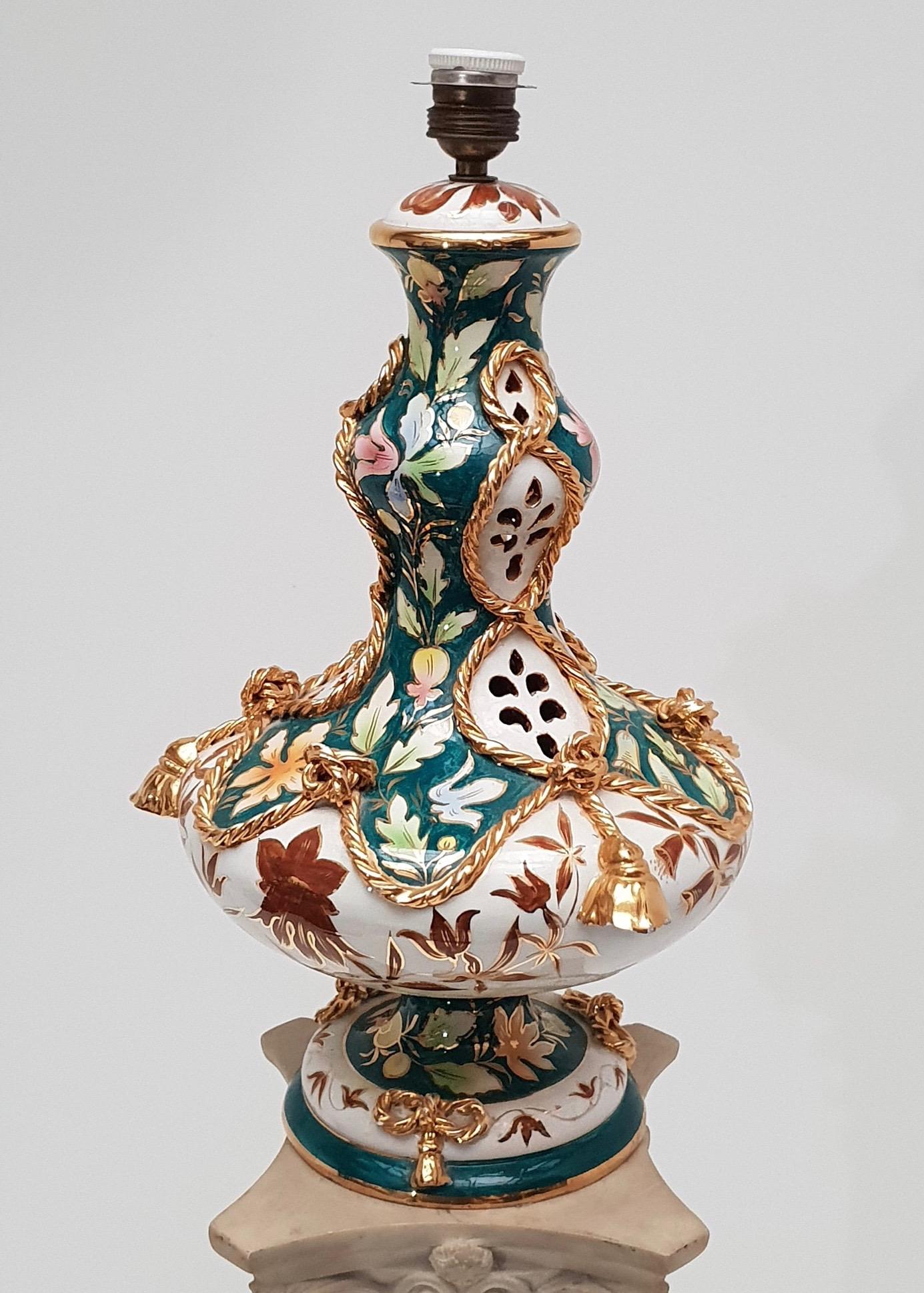Brass Italian Porcelain Gilded Table Lamp, circa 1970s