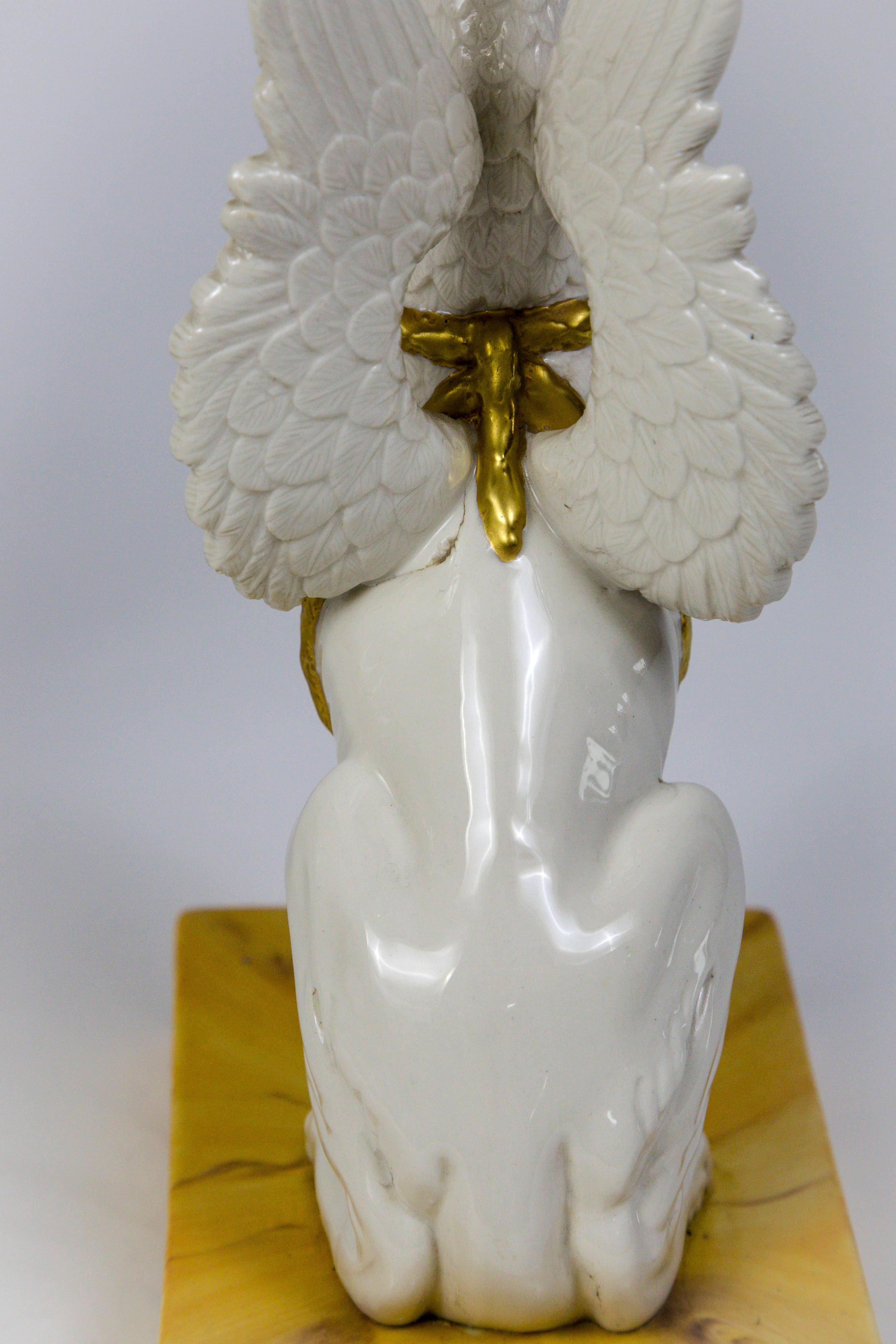 Pair of Italian Porcelain Griffin Push-Up Candlesticks with Beaded Shades 1