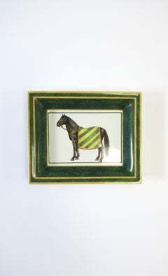 Italian Porcelain Tray Catchall with Horse Hermes Style