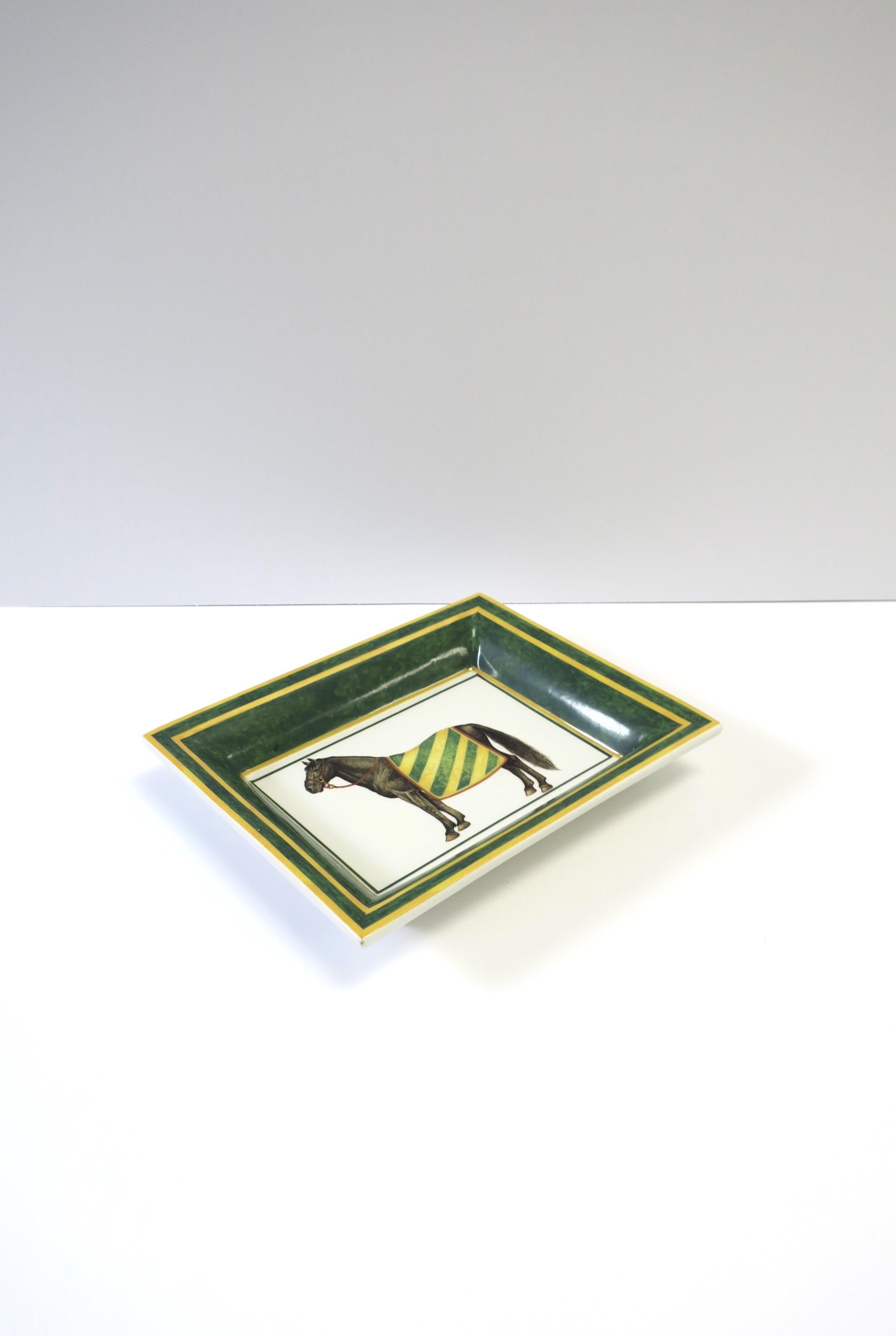 Italian Porcelain Jewelry Tray Dish Vide-Poche Catchall with Horse Design For Sale 4