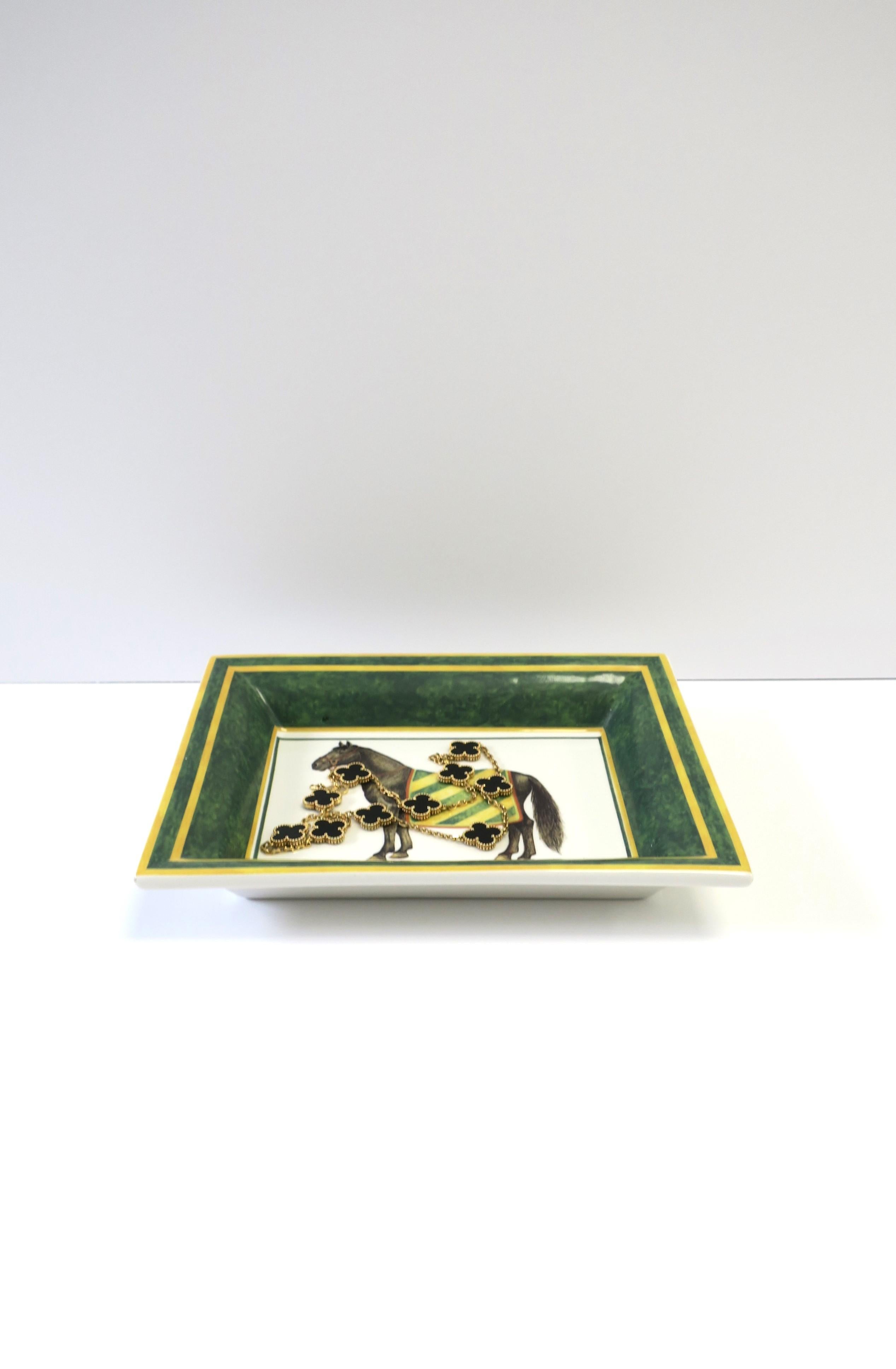 20th Century Italian Porcelain Jewelry Tray Dish Vide-Poche Catchall with Horse Design For Sale