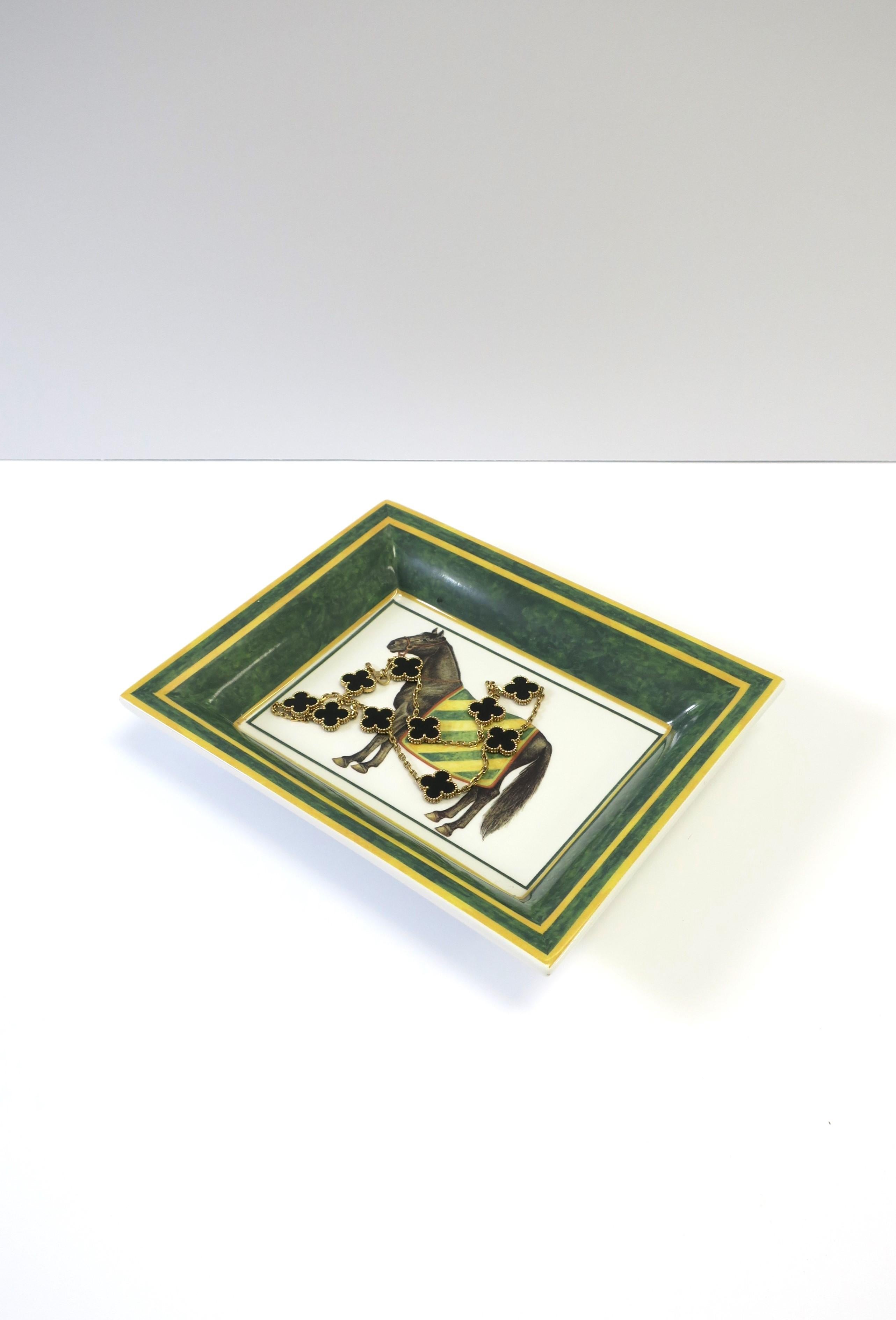 Italian Porcelain Tray Catchall with Equestrian Horse  For Sale 1