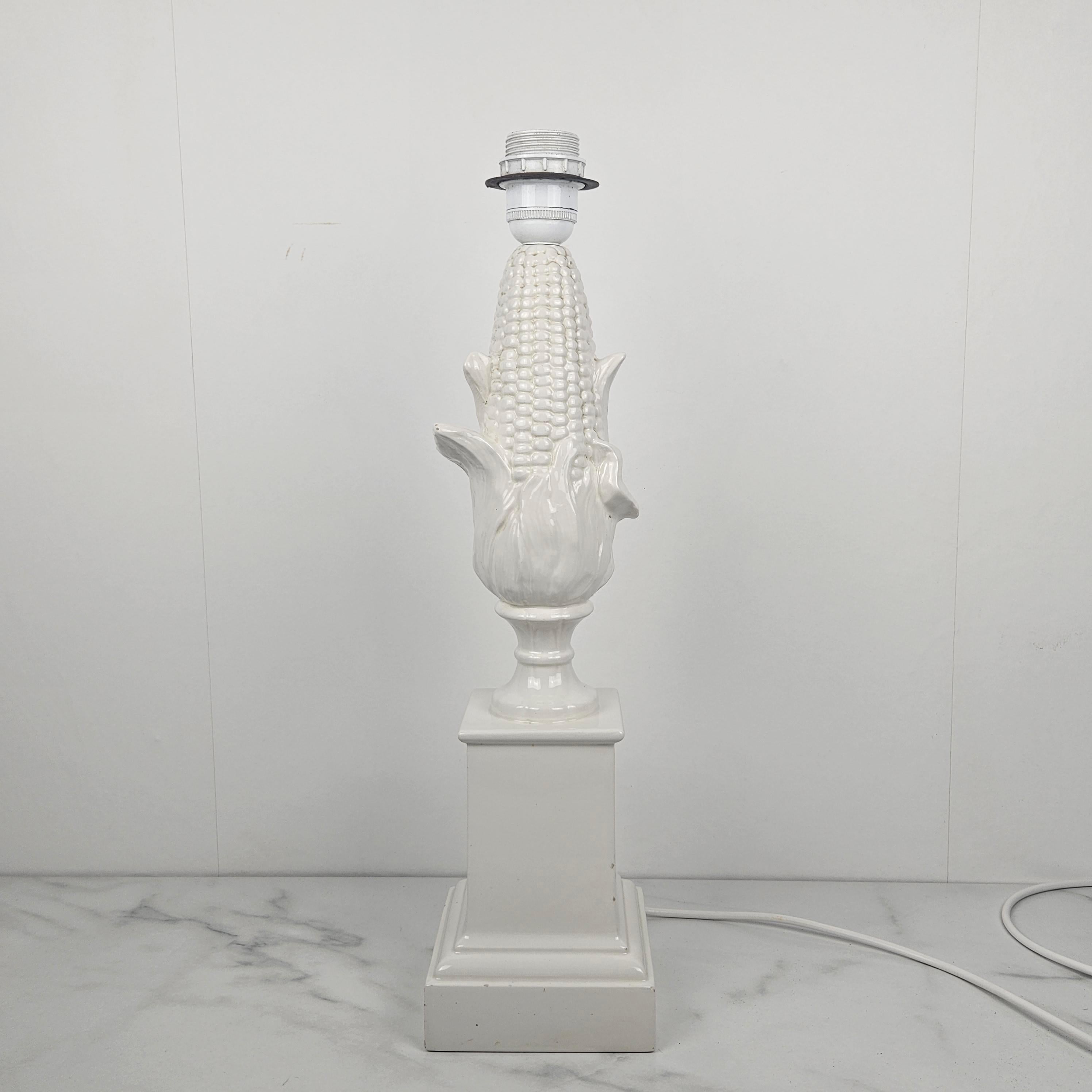 Bring a bold touch of vintage whimsy to your home with this rare porcelain lamp base in the shape of a realistic corn cob.
Handcrafted by La Farnesiana, a renowned ceramics maker based in Parma, Italy. 

This playful yet artful piece is a wonderful