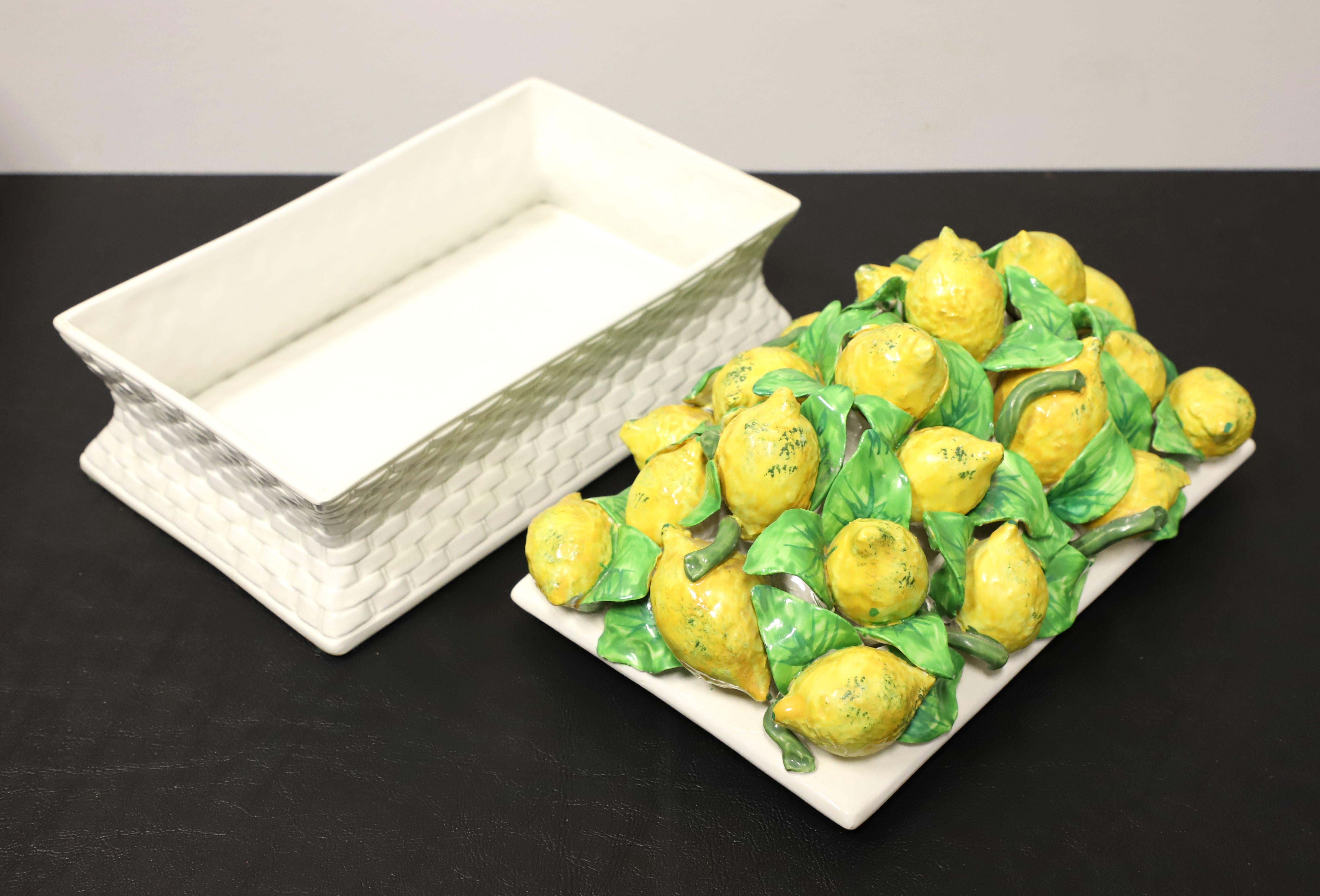 20th Century Italian Porcelain Lemons in Basket Lidded Centerpiece Dish