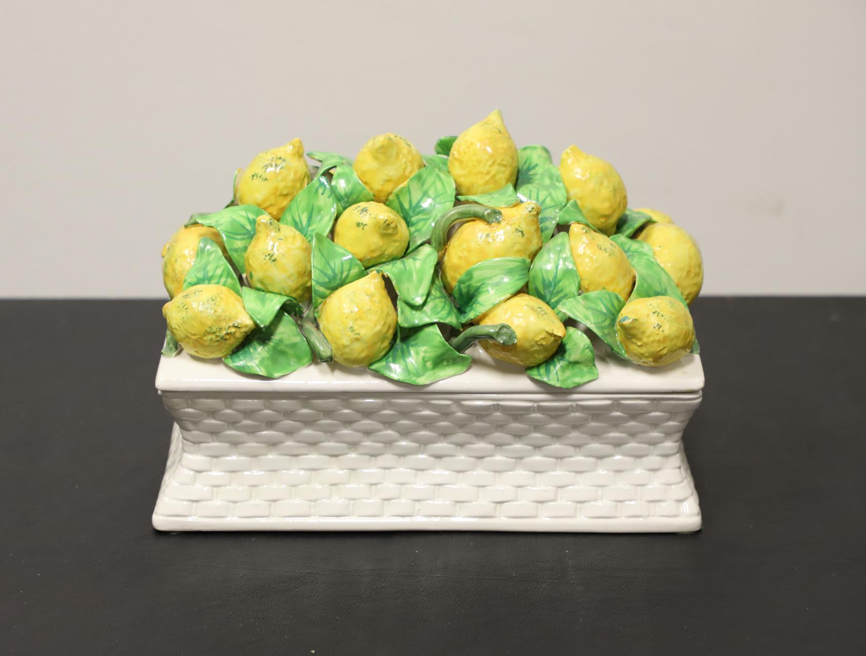 Italian Porcelain Lemons in Basket Lidded Centerpiece Dish 4