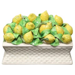Italian Porcelain Lemons in Basket Lidded Centerpiece Dish