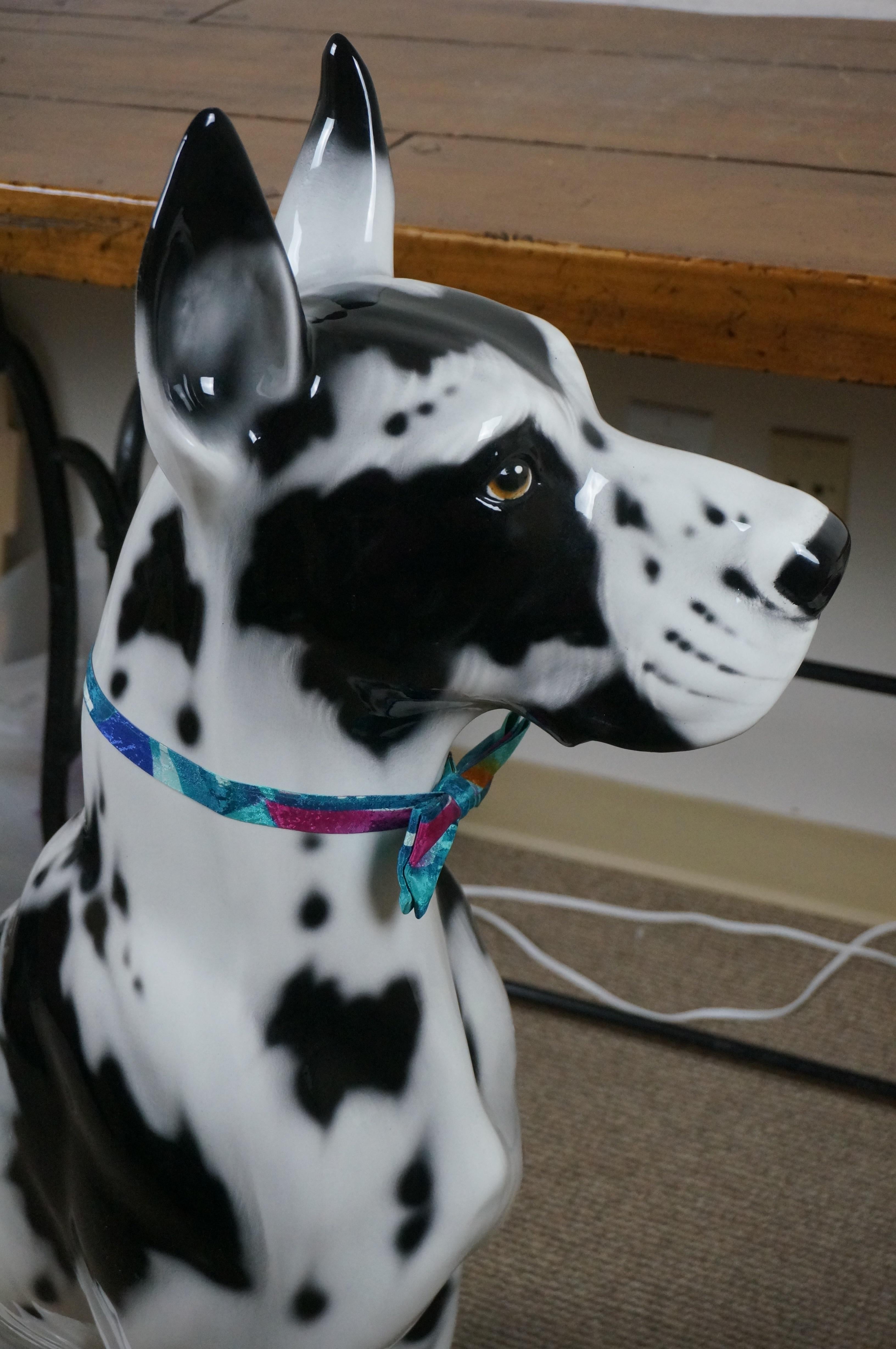 Italian Porcelain Life Size Black & White Great Dane Dog Sculpture Statue 41