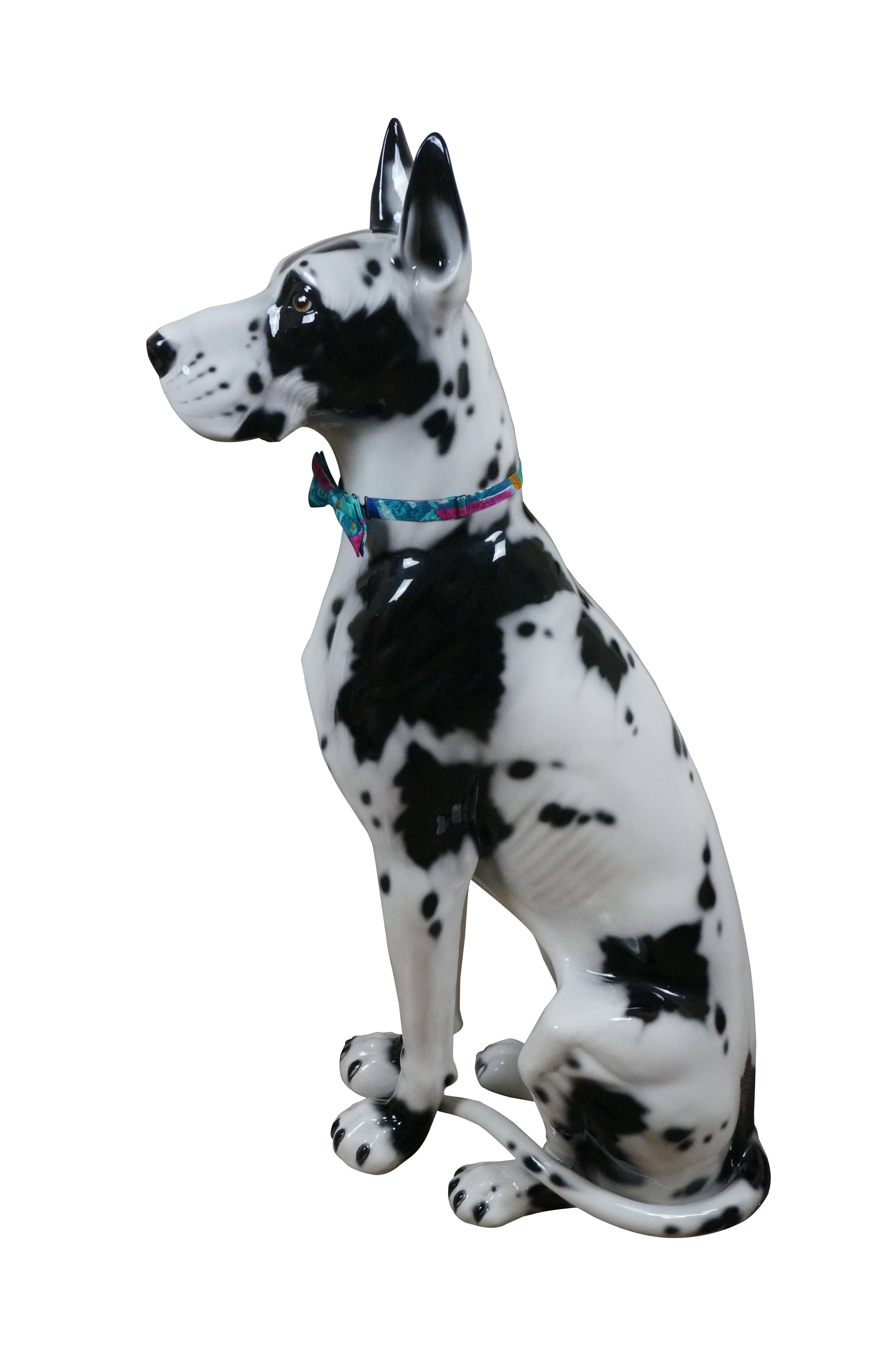 Italian Porcelain Life Size Black & White Great Dane Dog Sculpture Statue 41