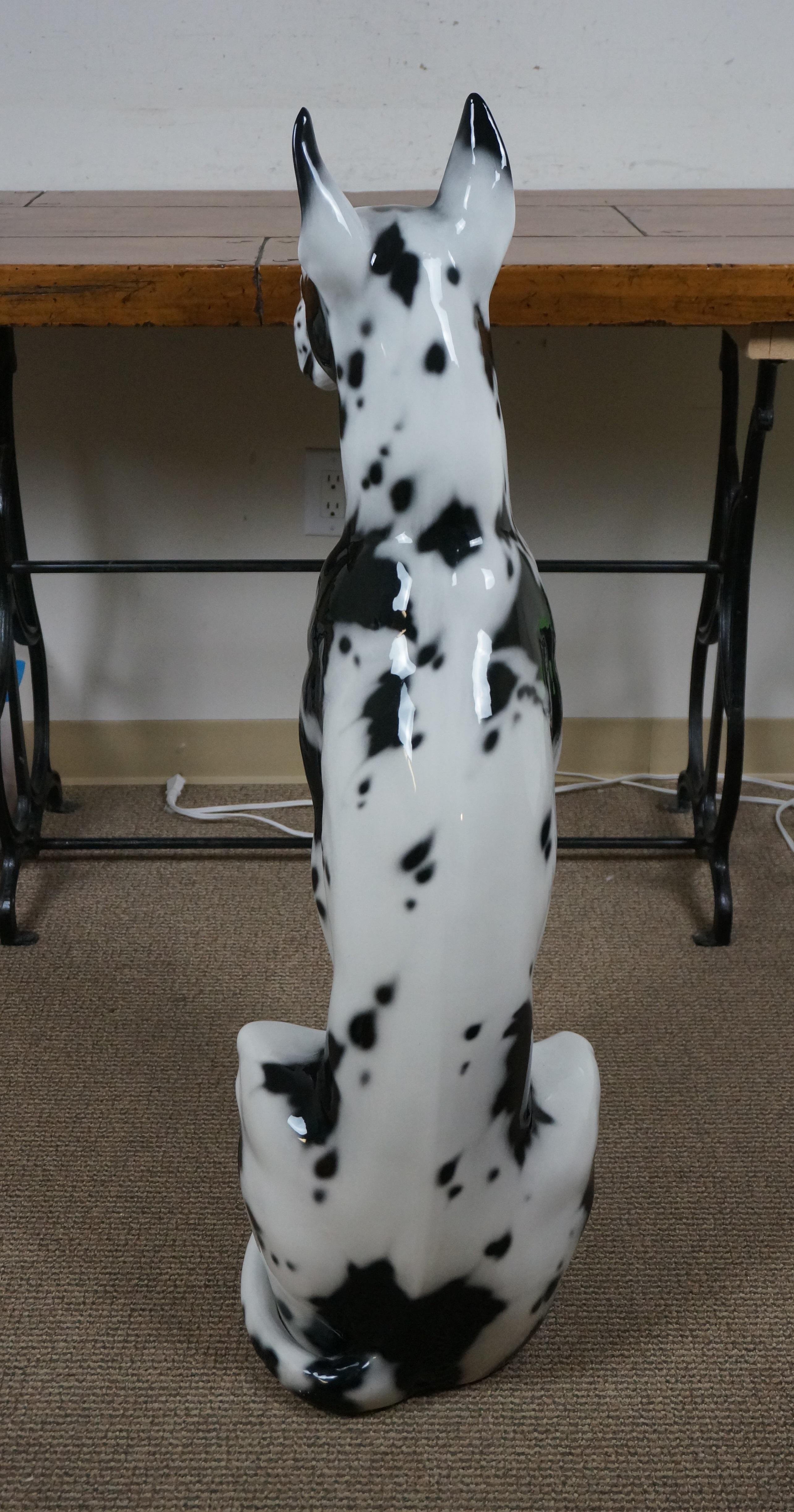 Italian Porcelain Life Size Black & White Great Dane Dog Sculpture Statue 41