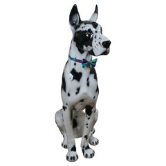 Italian Porcelain Life Size Black & White Great Dane Dog Sculpture Statue 41"
