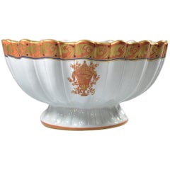 Vintage Italian Porcelain Orange and Gold Detail Footed Bowl Scalloped Edge, Mottahedeh