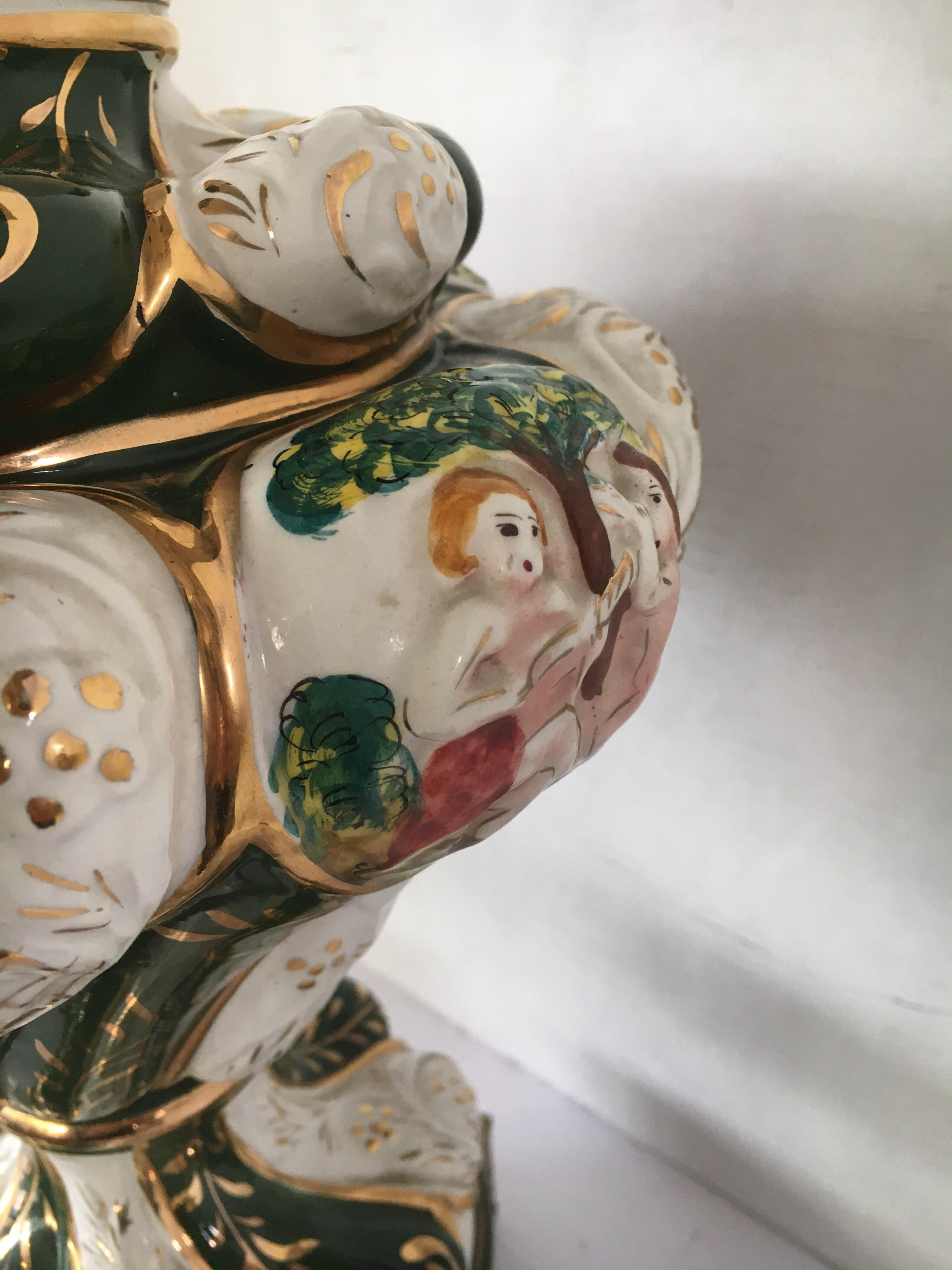 Italian Porcelain Ornate Table Lamp Greens 3