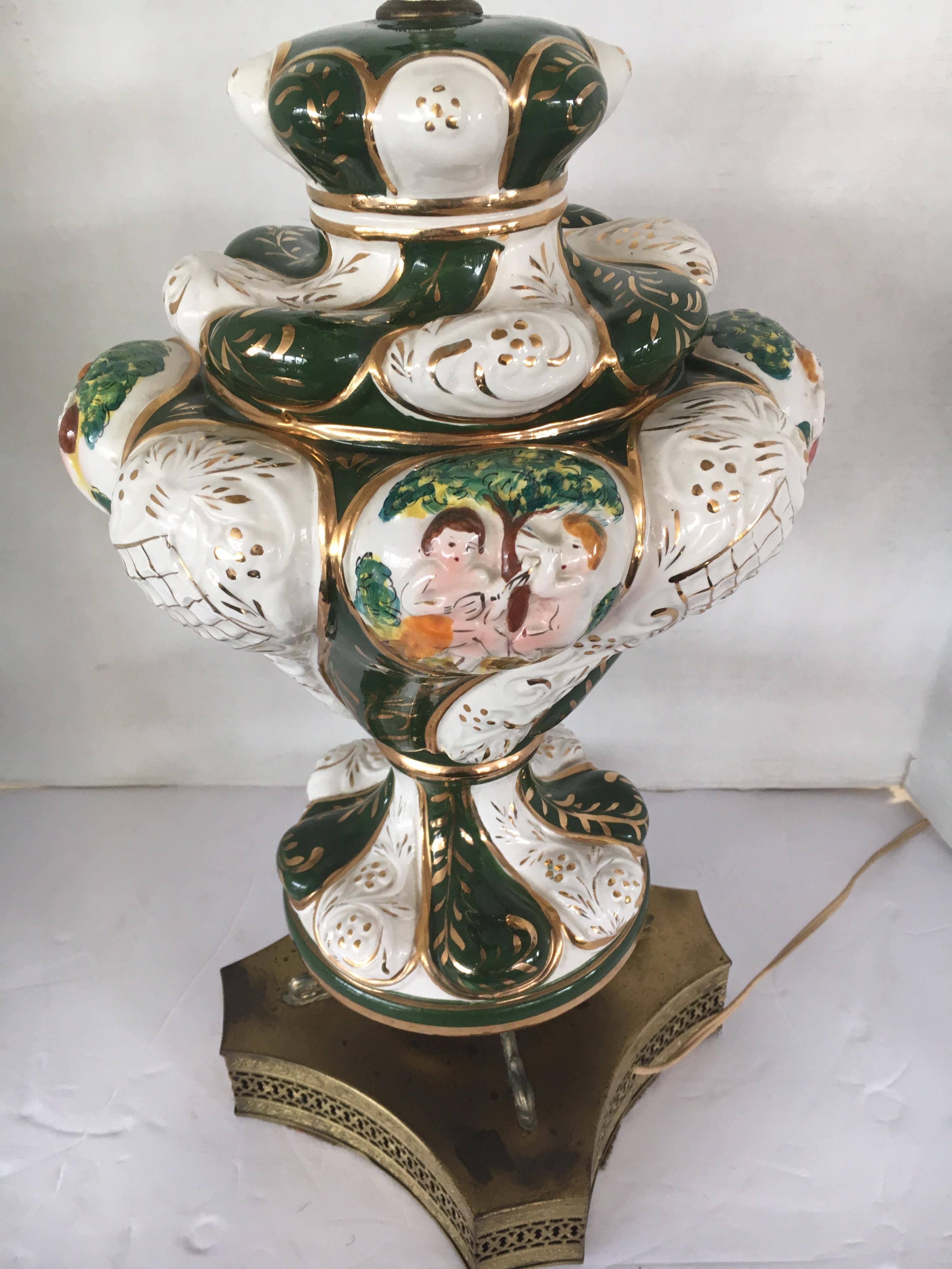 Italian Porcelain Ornate Table Lamp Greens 5