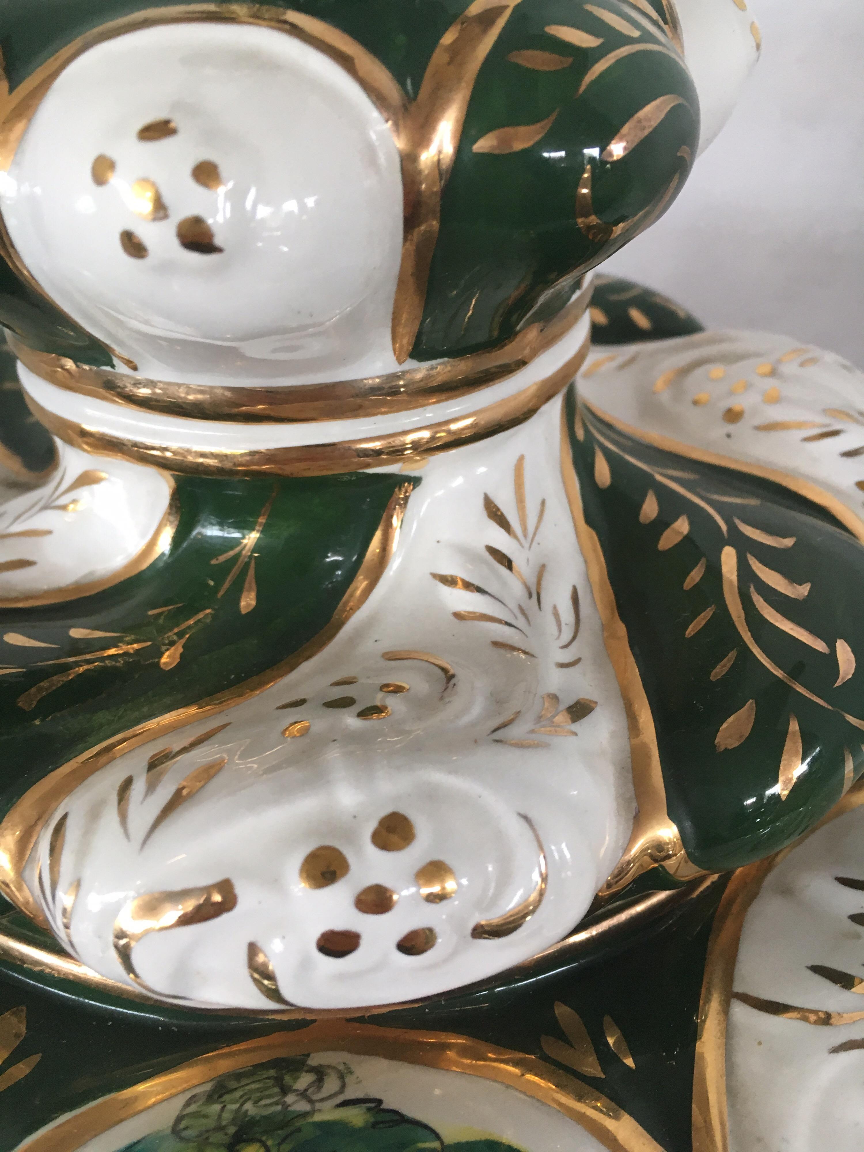 Italian Porcelain Ornate Table Lamp Greens 8