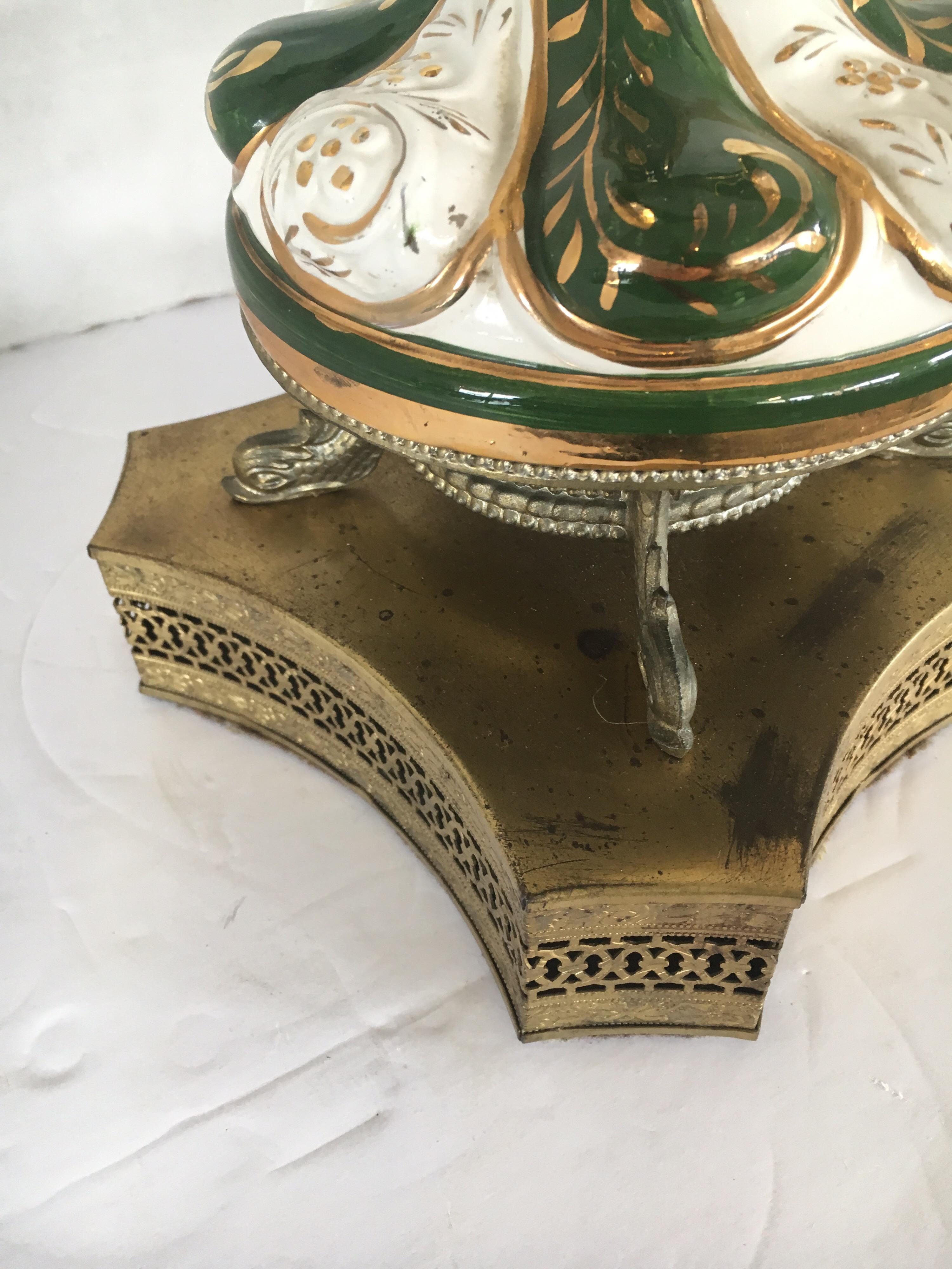 Italian Porcelain Ornate Table Lamp Greens 9