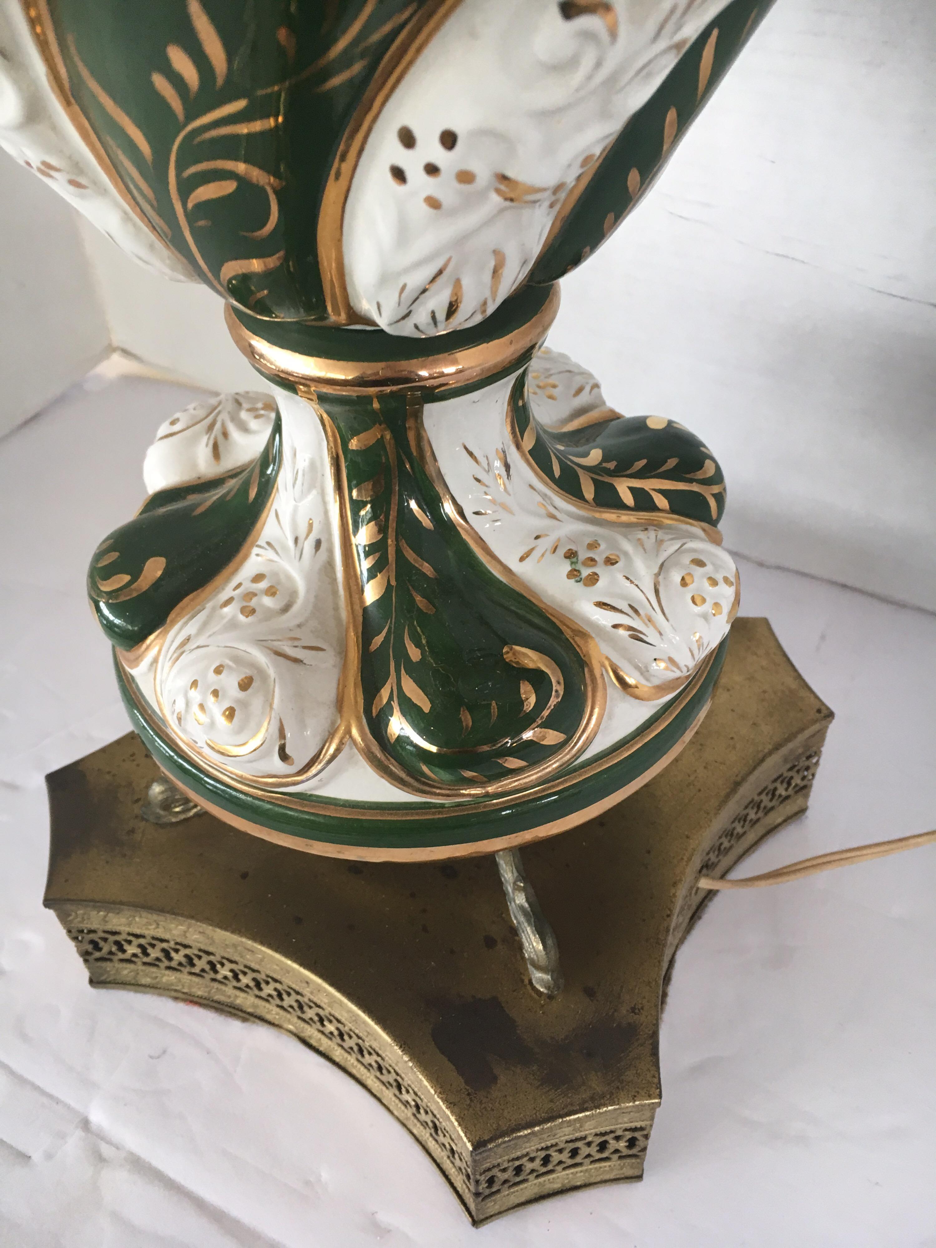 Mid-20th Century Italian Porcelain Ornate Table Lamp Greens