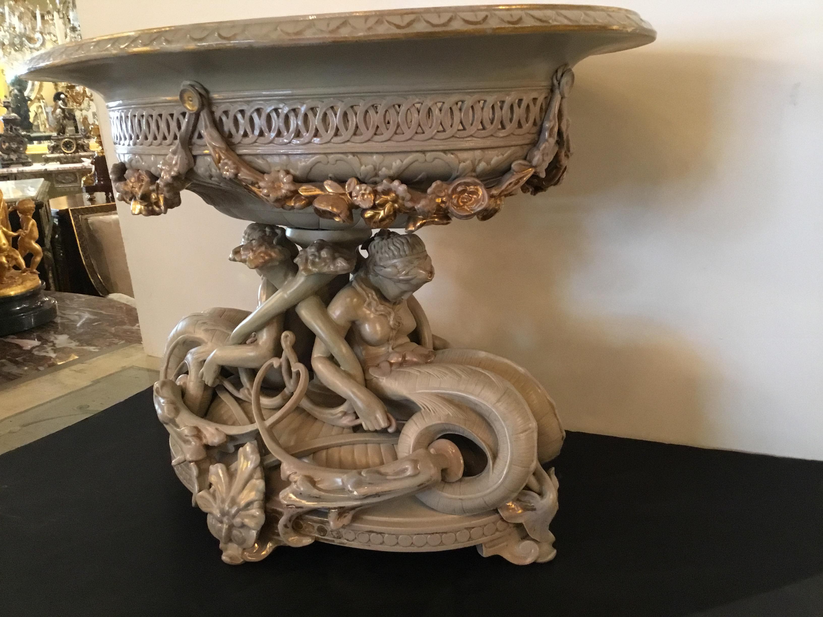 Italian Porcelain Oval, Centerpiece of Grand Scale, Parcel Gilt 2