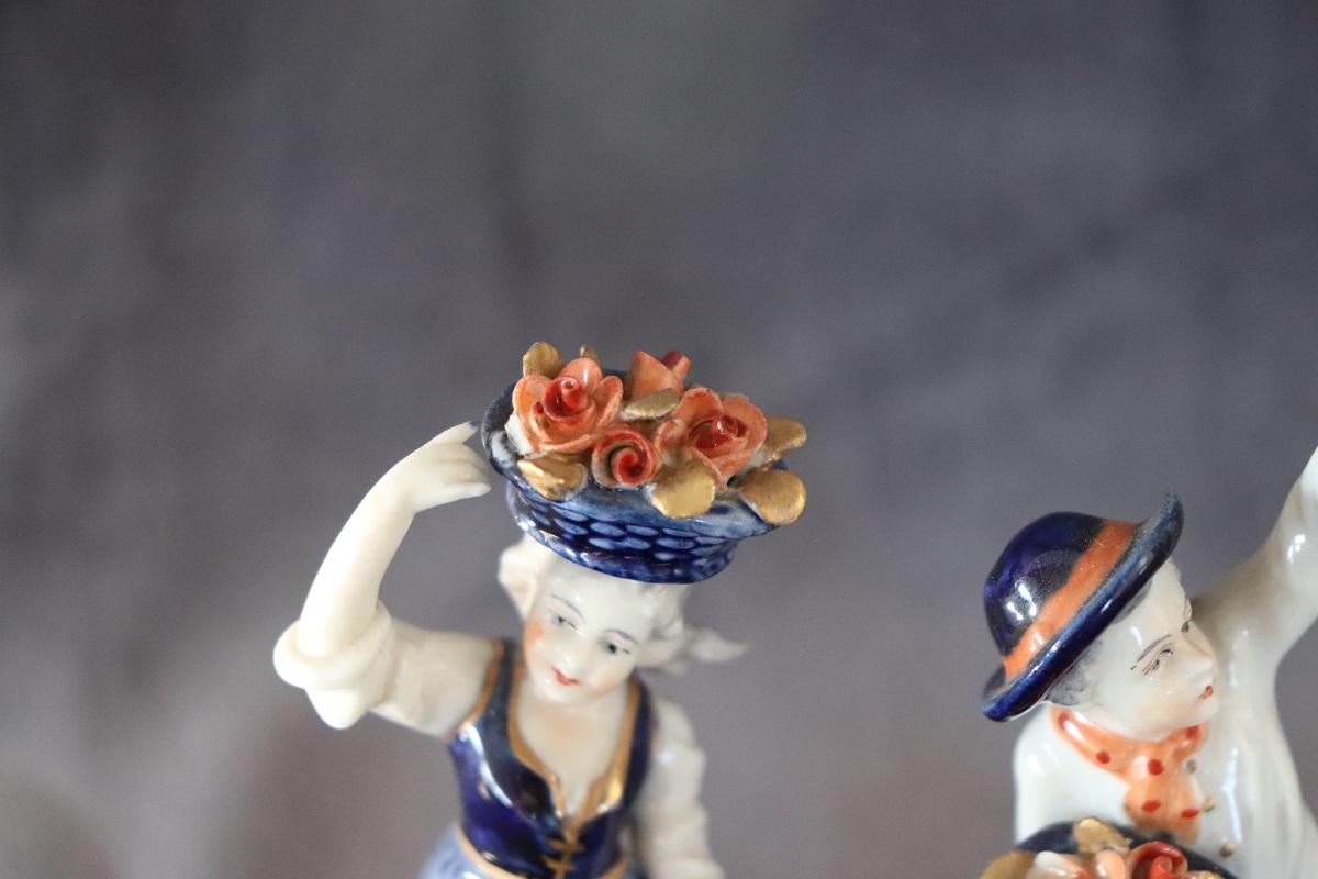 Hand-Painted Italian Porcelain Set of 2 Figurines by Capodimonte For Sale