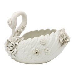 Italian Porcelain Swan Cachepot, Off White, Early 20th C.