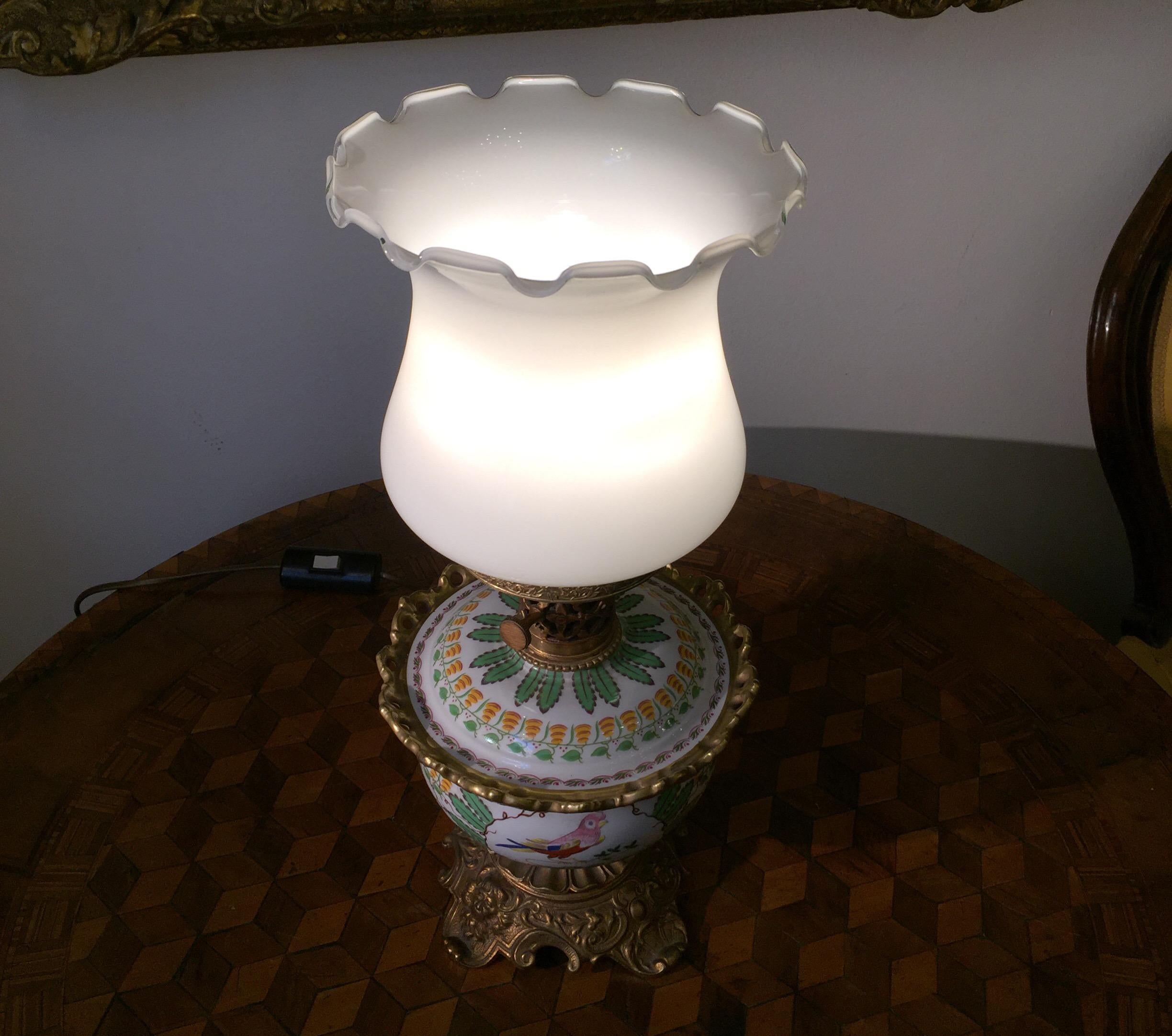 Lampe de table en verre florentin, bronze doré et porcelaine par Mangani, 1970 en vente 11