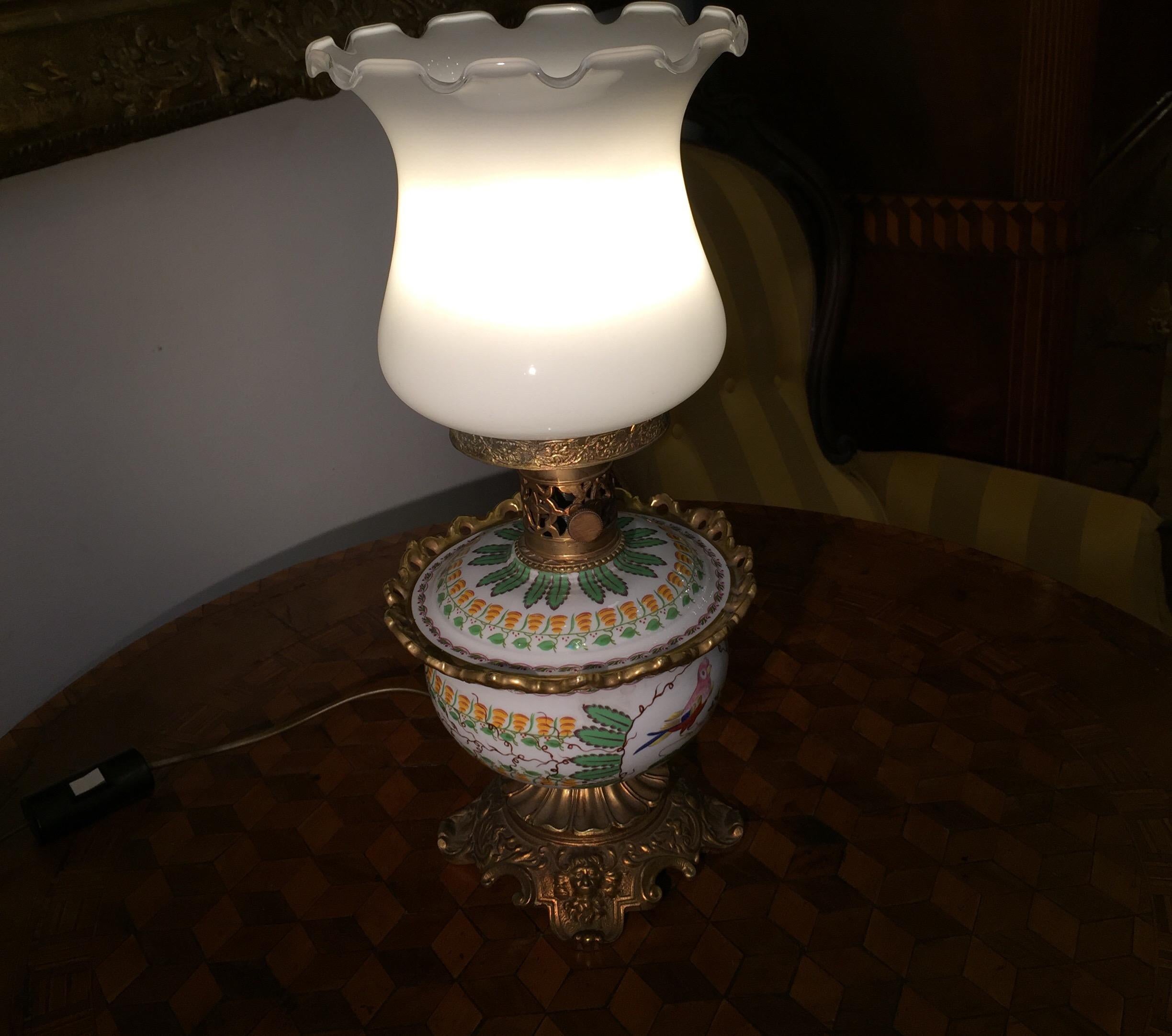 Florentine Glass Gilded Bronze and Porcelain Table Lamp by Mangani, 1970 For Sale 9