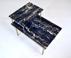 Italian Portoro Marble Brass Two Step Side Table