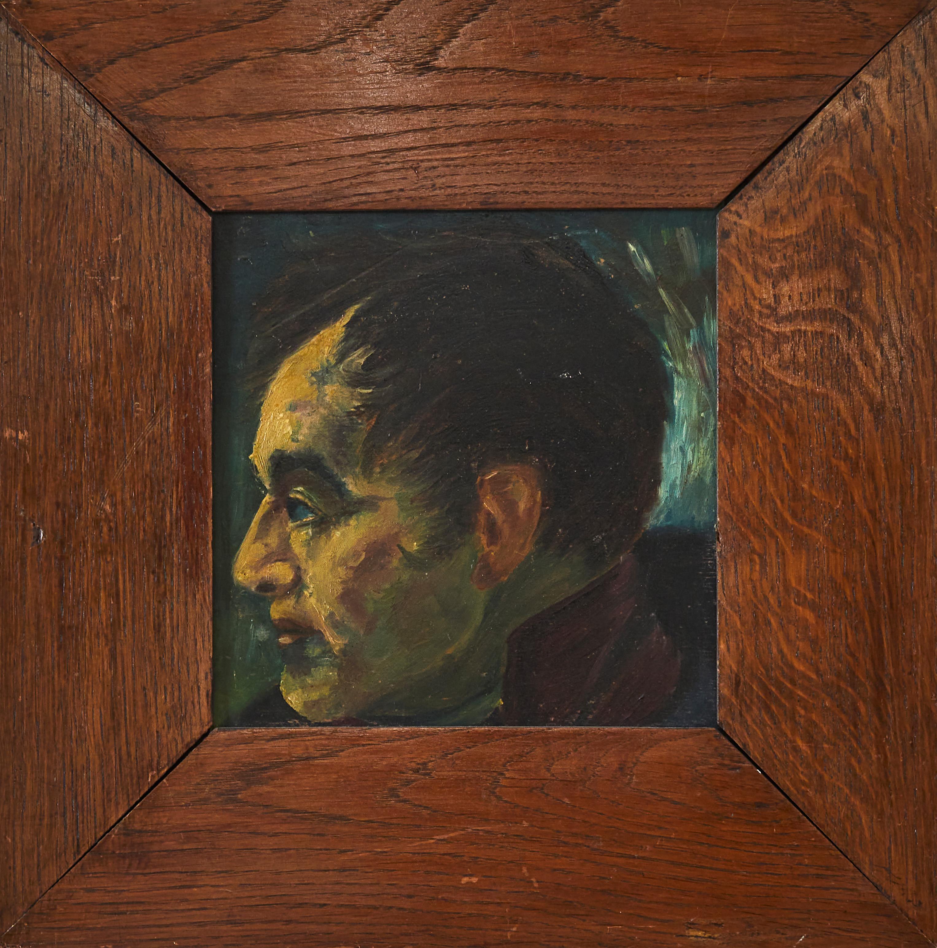 Mid-Century Modern Italian Portrait in Wooden Frame For Sale